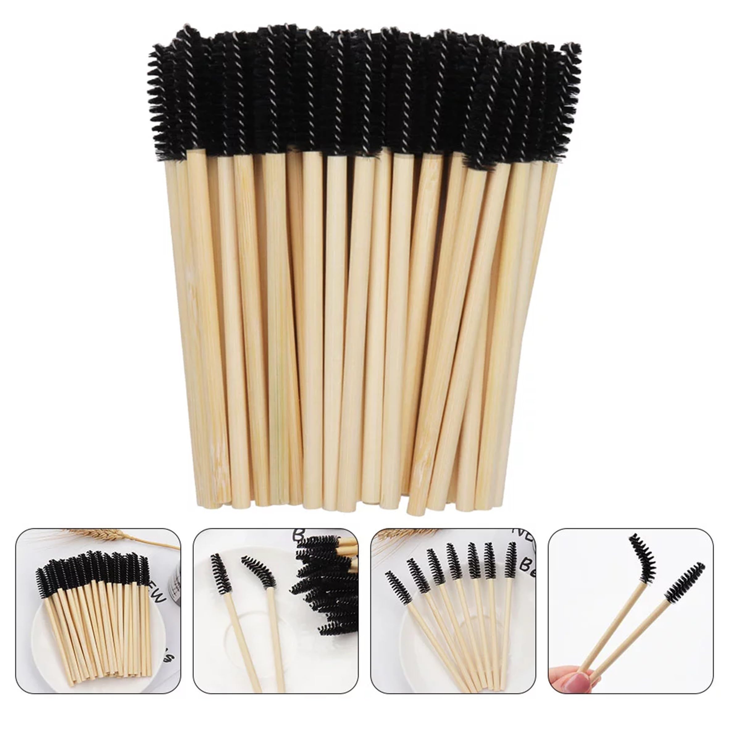 Premium Disposable Wooden Mascara Wands - Pack of 50 (Black) for Salon & Home Use - Perfect for Lash Extensions, Makeup Application & Sanitary Touch-Ups