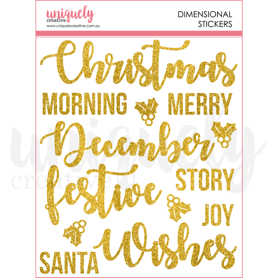 Christmas Wishes Glitter Dimensional Stickers - Holiday Scrapbooking, Gift Wrapping & Card Making Supplies for DIY Crafts and Festive Decorations