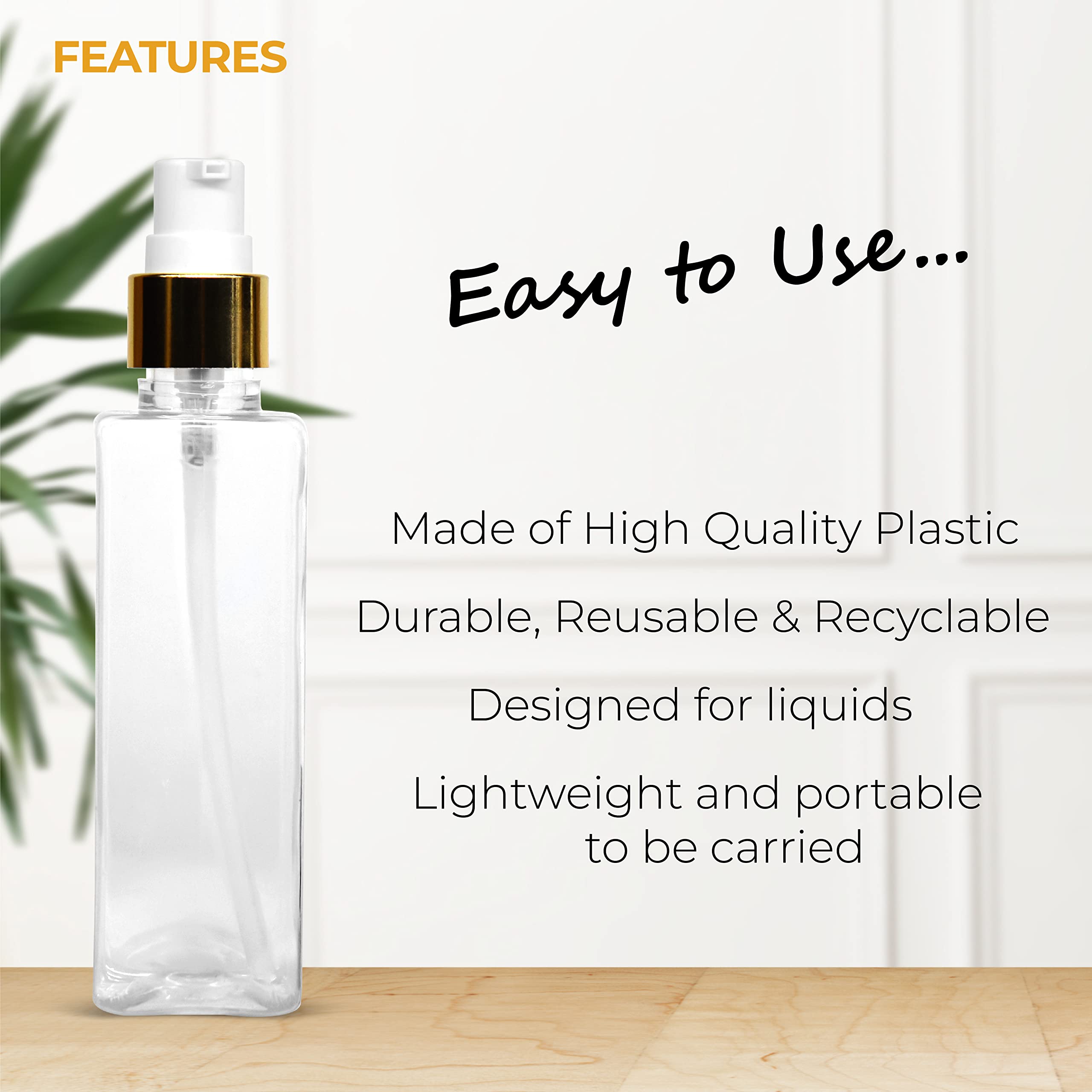 MeeTo 100ml BPA-Free Plastic Pump Bottle Dispenser - Clear Rectangular Refillable Shampoo Lotion Hand Pump Bottle for Massage Oil, Liquid Soap | Portable & Durable Empty Containers | Perfect for Travel, Gym, Salon & Home Use