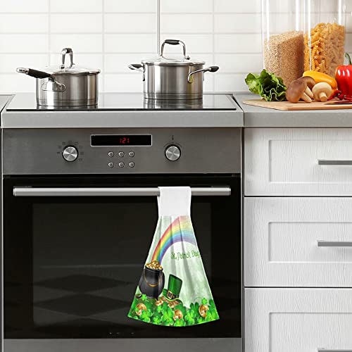 Clovers Gold Coin Kitchen Oven Towels - 2 Pack Super Absorbent St. Patrick's Day Hand Towels with Hanging Loop | Rainbow Dishcloth for Kitchen, Bar, Bathroom & Tabletop | Perfect for Cooking, Cleaning & Decor