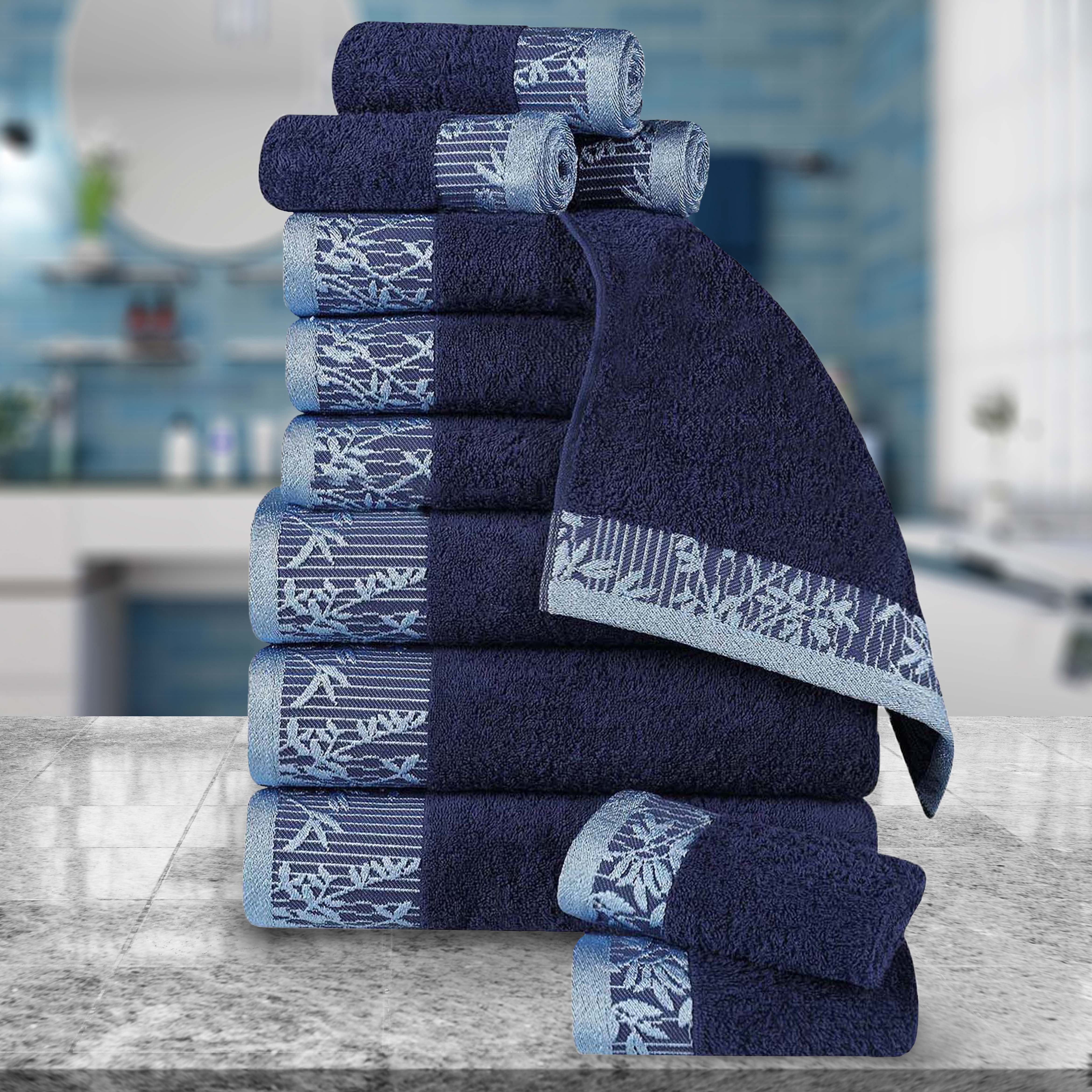 12-Piece Wisteria Cotton Floral Embroidered Jacquard Bath Towel Set | Luxury Soft Absorbent Towels for Spa, Bathroom & Guest Use
