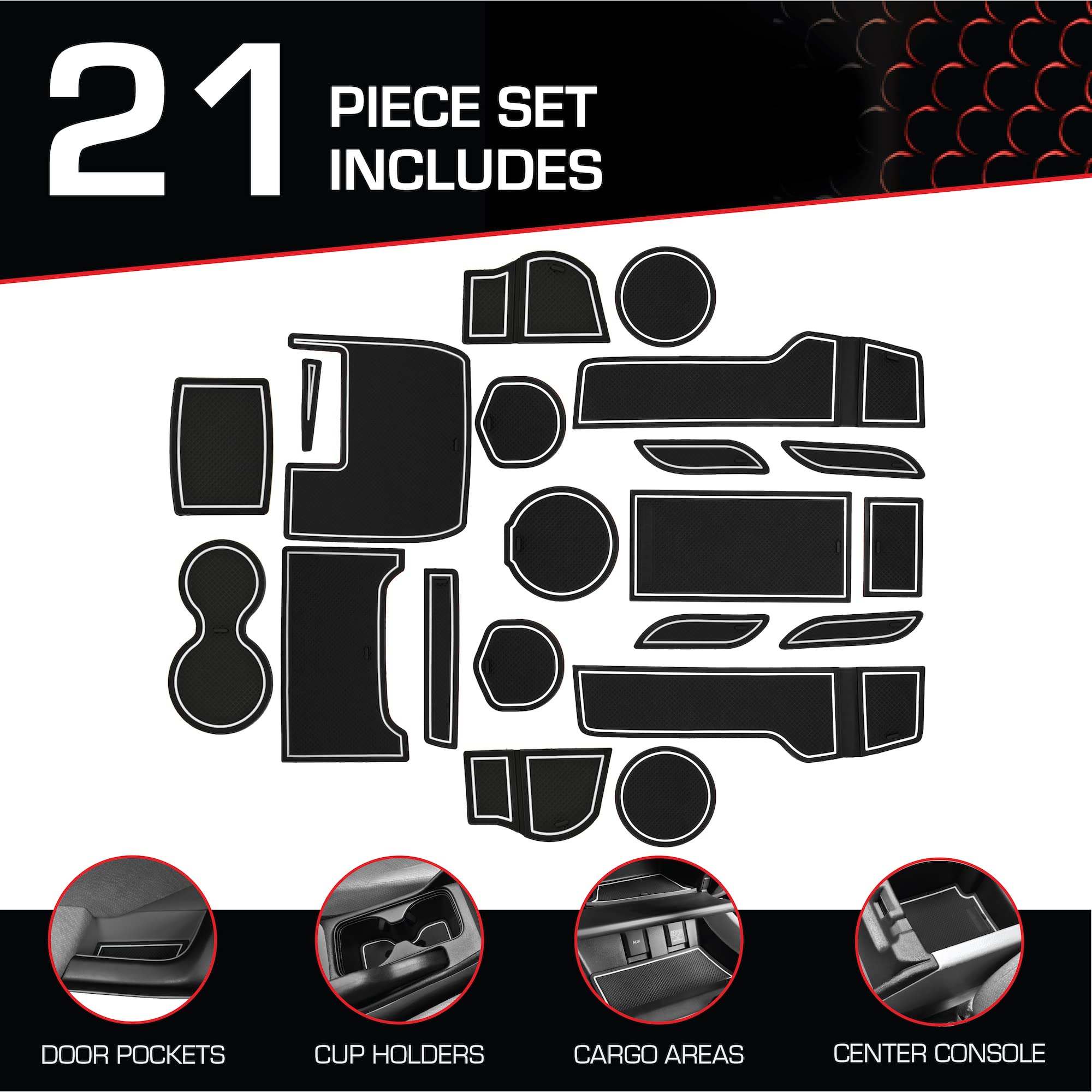 Premium Non-Slip Cup Holder Inserts & Interior Liners for Honda Civic 2013-2022 - 21-Piece Custom Fit Anti-Dust Set (White Trim) | Perfect for Daily Commute, Road Trips & Car Organization