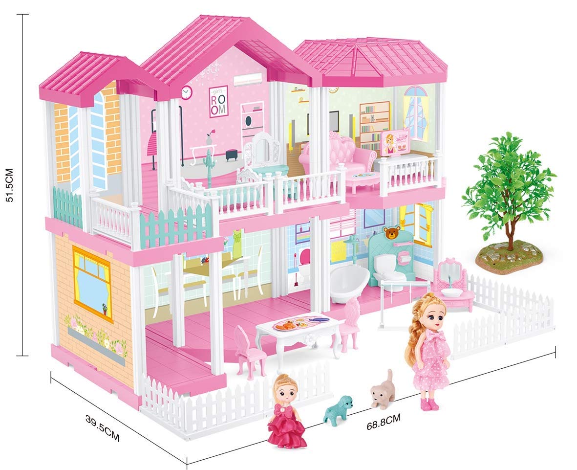 FIXSON 5-Room Dollhouse Dream House with Furniture Accessories - DIY Pretend Play Toy for Girls Ages 3-7 | Perfect for Imaginative Play, Birthday Gifts & Preschool Learning