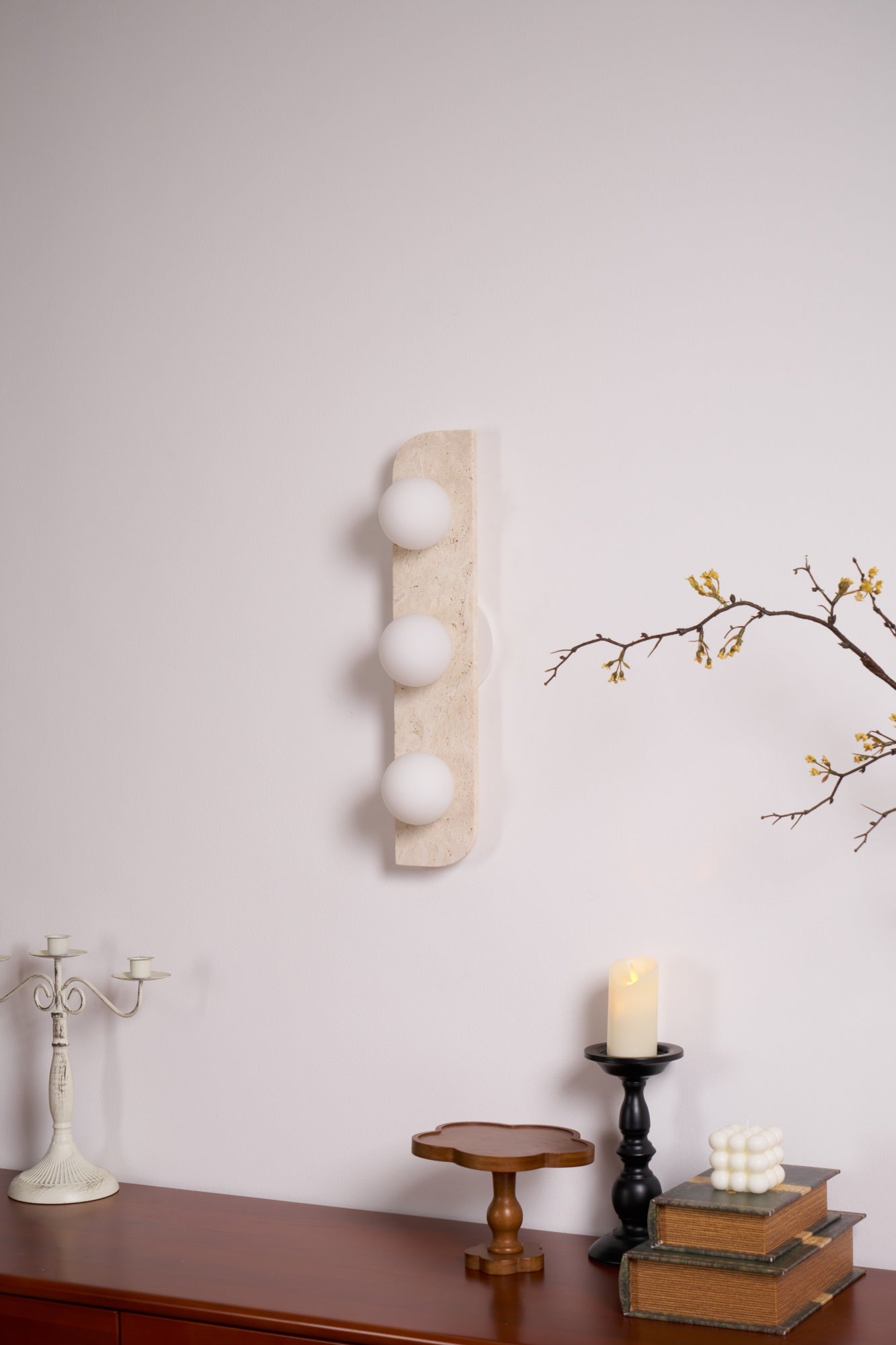 Elysian Travertine Plug-in Wall Sconce - Modern Plug in Wall Light Fixture for Bedroom, Living Room, Hallway & Entryway Lighting