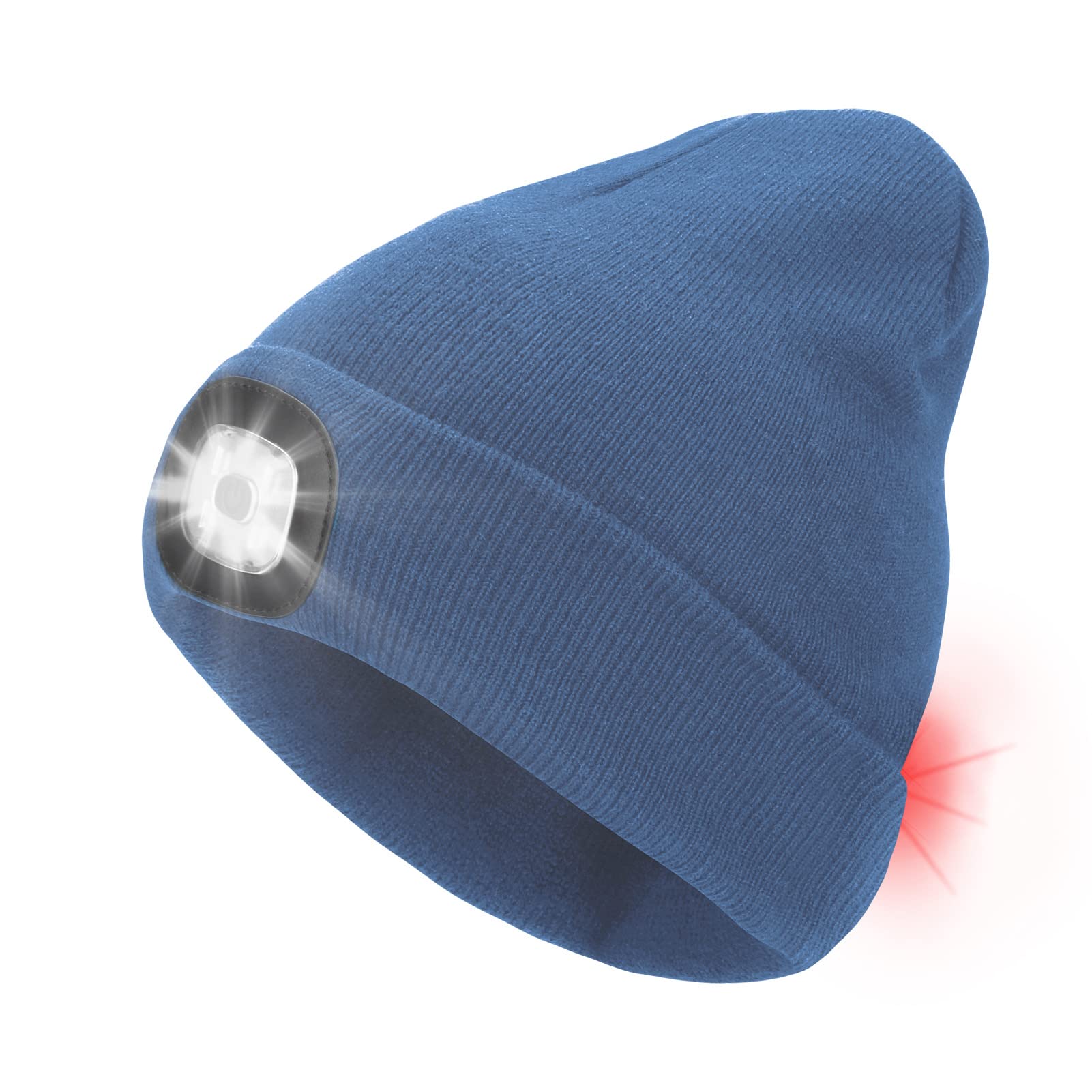 Rechargeable LED Beanie Hat with 2 Bright Lights - Unisex Winter Knitted Cap with 3 Adjustable Modes for Hands-Free Lighting | Perfect for Dog Walking, Running, Camping, Hunting & Outdoor Activities (Blue)