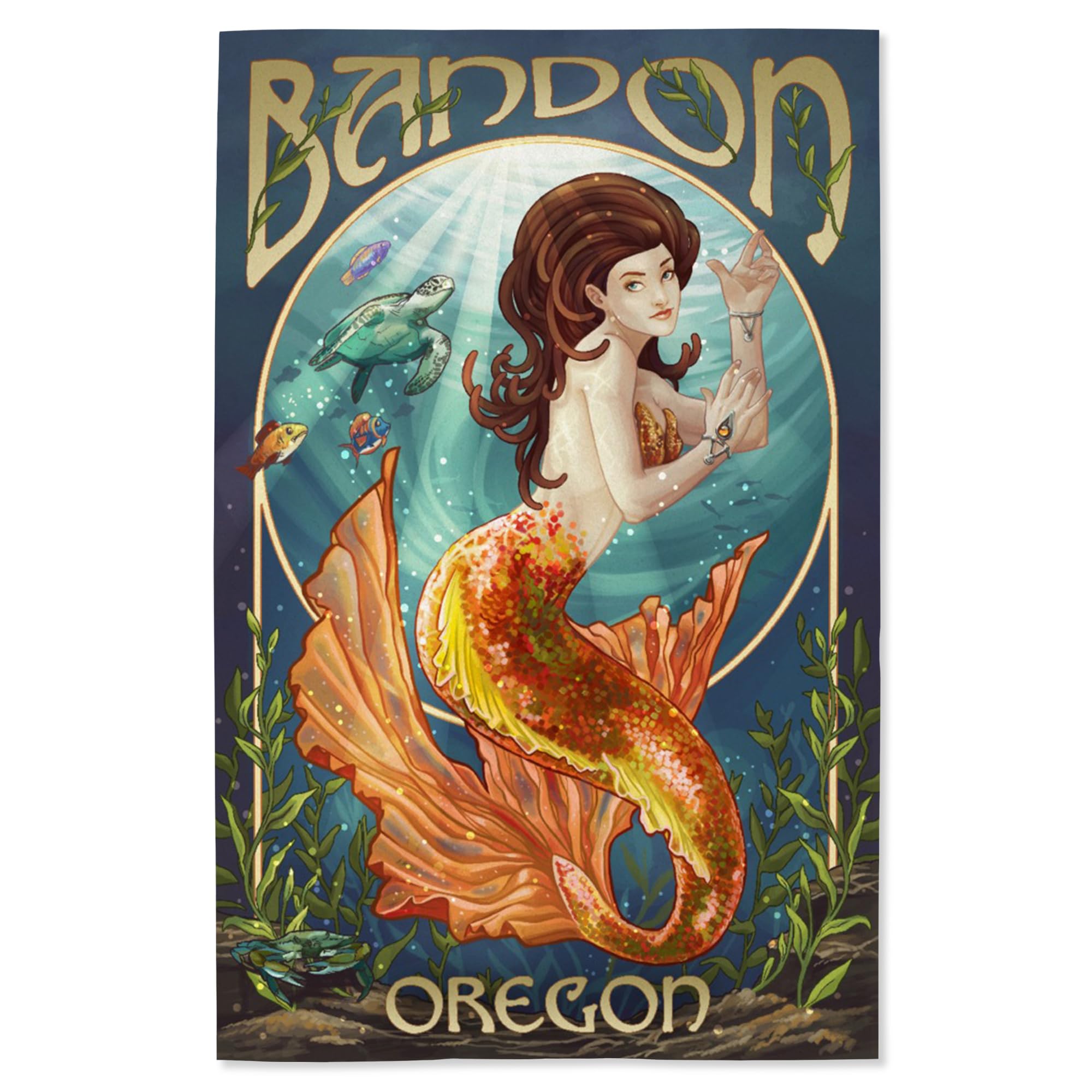 Lantern Press 16x24 Inch Giclee Art Print - Bandon Oregon Coastal Mermaid Wall Decor | Perfect for Beach House, Living Room & Bedroom
