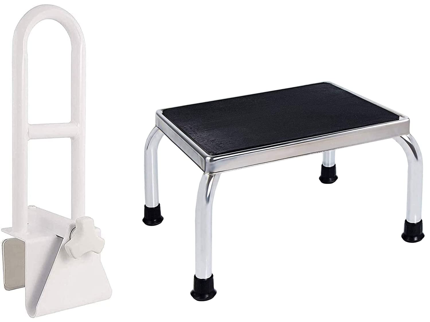 Vaunn Medical Bathtub Safety Rail with Non-Slip Foot Step Stool - Bathroom Assist Handle for Elderly & Disabled - Shower Grab Bar & Step Stool Combo for Safe Bathing & Toilet Access