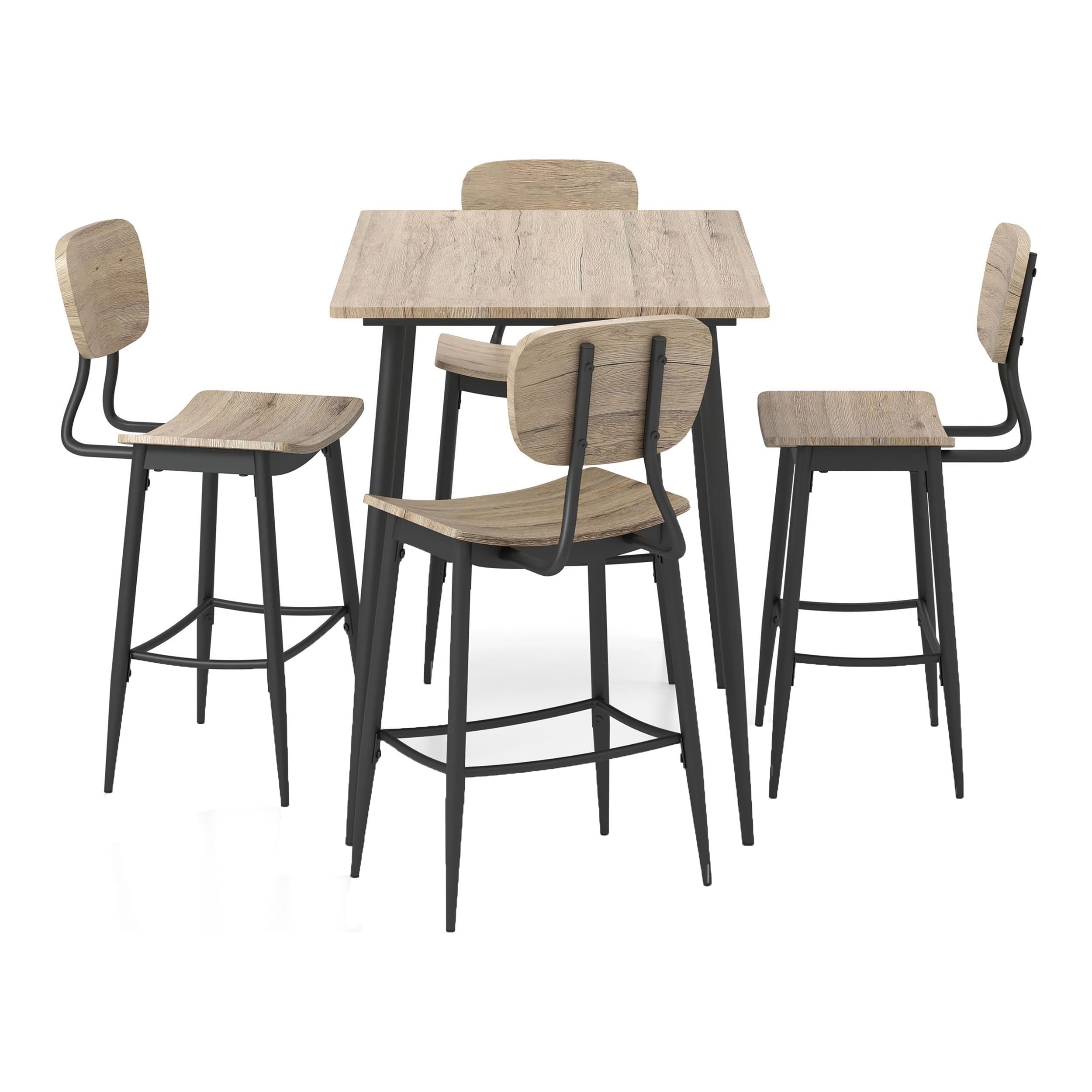 Furniture of America Shandry Wood 5-Piece Counter Height Dining Set in Natural - Modern Kitchen Table and Stools for Small Space, Breakfast Nook, or Bar Area