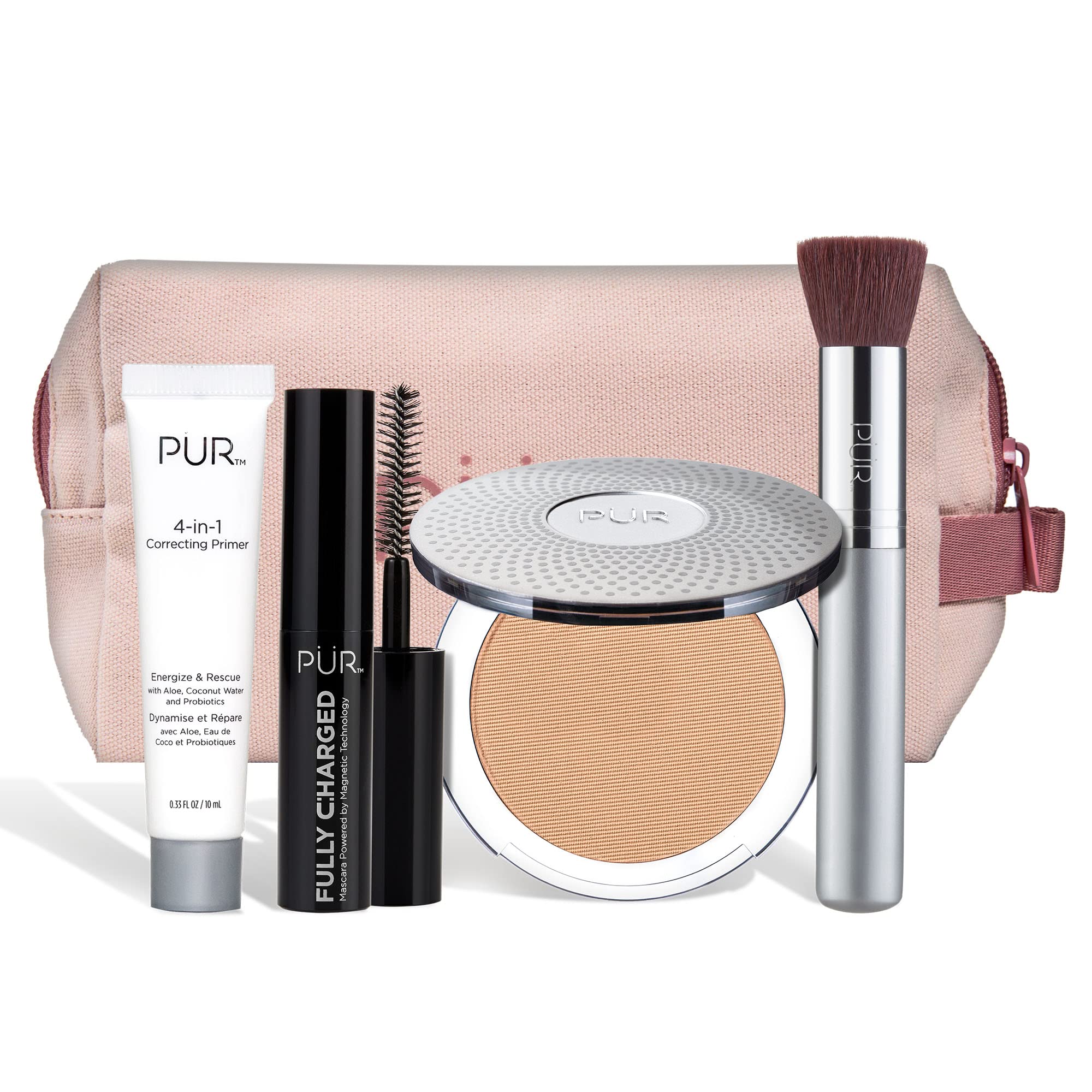 PÜR Multitasking Essentials Best Sellers Kit - 4-in-1 Makeup Set for Flawless Skin | Foundation, Concealer, Primer & Highlighter | Perfect for Daily Use, Special Occasions & Travel