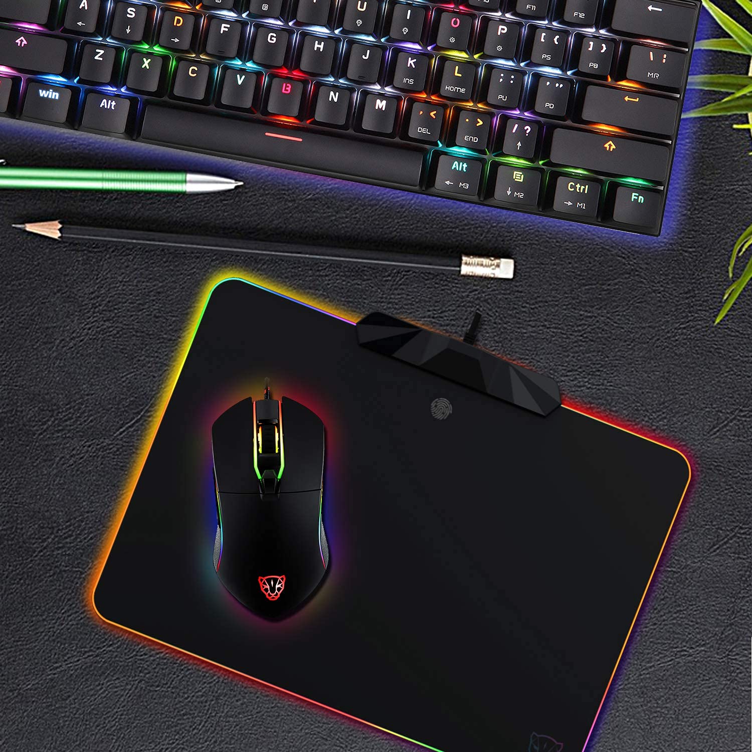 MOTOSPEED RGB Gaming Mouse Pad with LED Lighting Effects - Wired Hard Surface Mouse Mat for PC, Laptop, Computer Games (13.8x9.8 Inch) - Perfect for Esports, FPS, MMO Gaming & Office Work