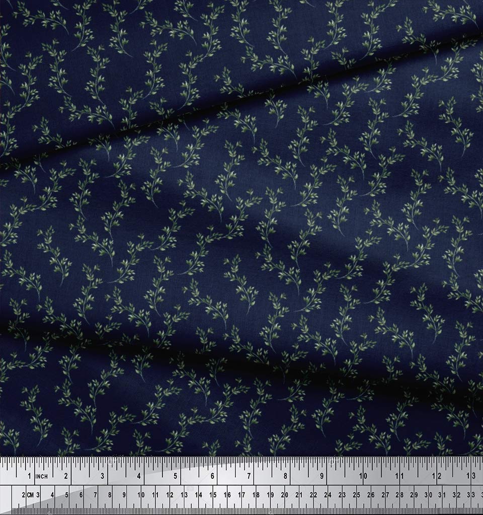Soimoi Moss Georgette Blue Fabric by The Yard - 44 Inch Wide Printed Textile with Beech Leaves Design for DIY Crafts, Dresses & Home Decor | Nature-Inspired Elegant Fabric for Sewing Projects & Fashion Design
