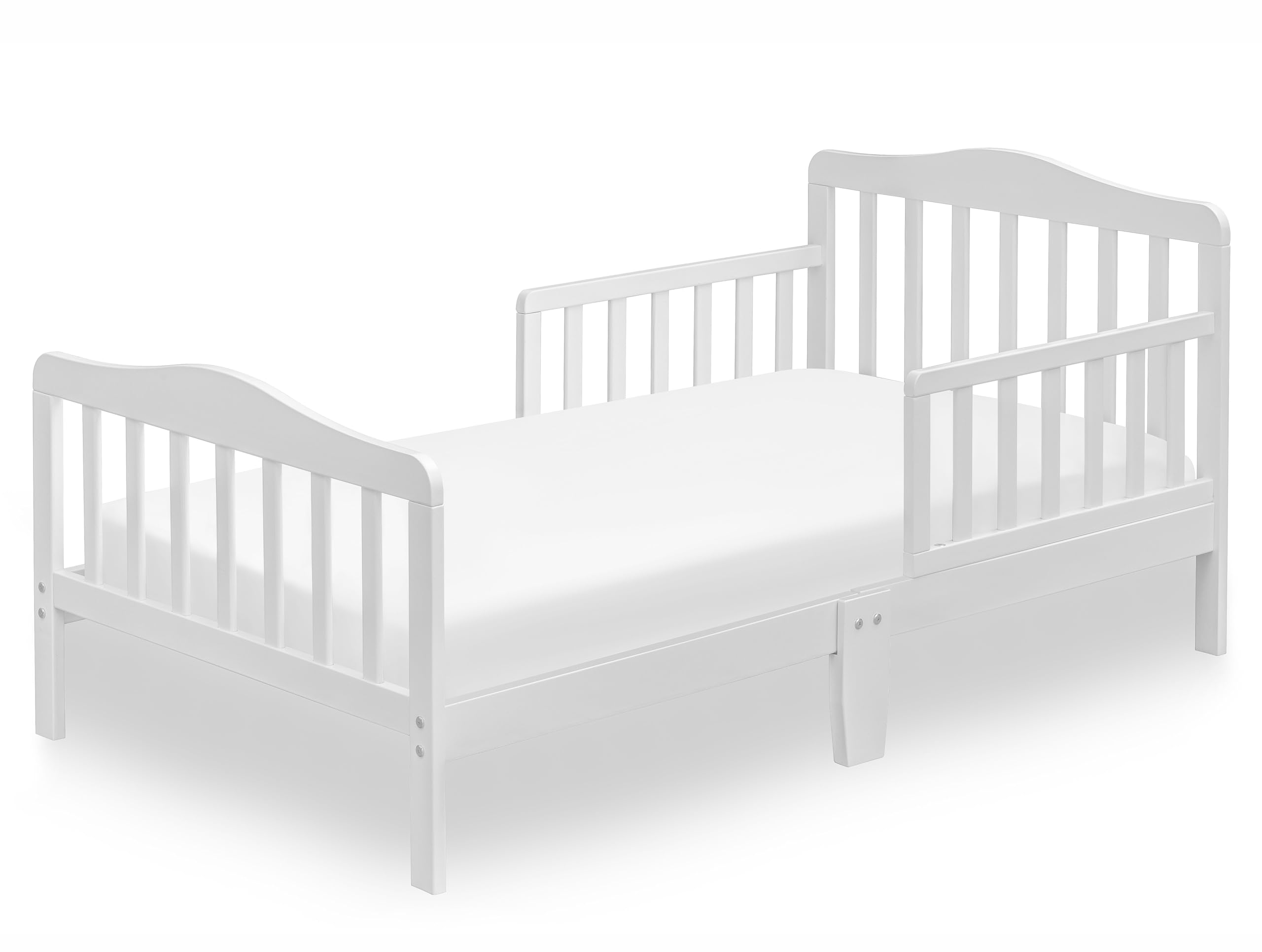 Lennox Toddler Bed for Kids - Florence White Wooden Crib - Safe & Stylish Transition Bed for Boys & Girls - Perfect for Nursery, Daycare & First Big Kid Bed