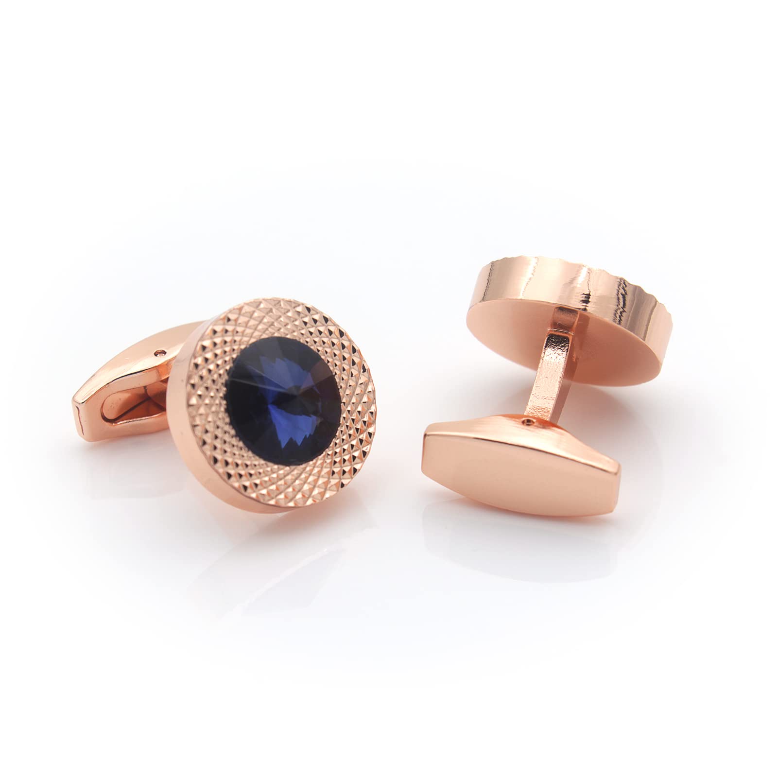 Elegant Sapphire Blue Crystal Gem Rose Gold Cufflinks for Men - Perfect Gift for Weddings, Prom & Formal Events