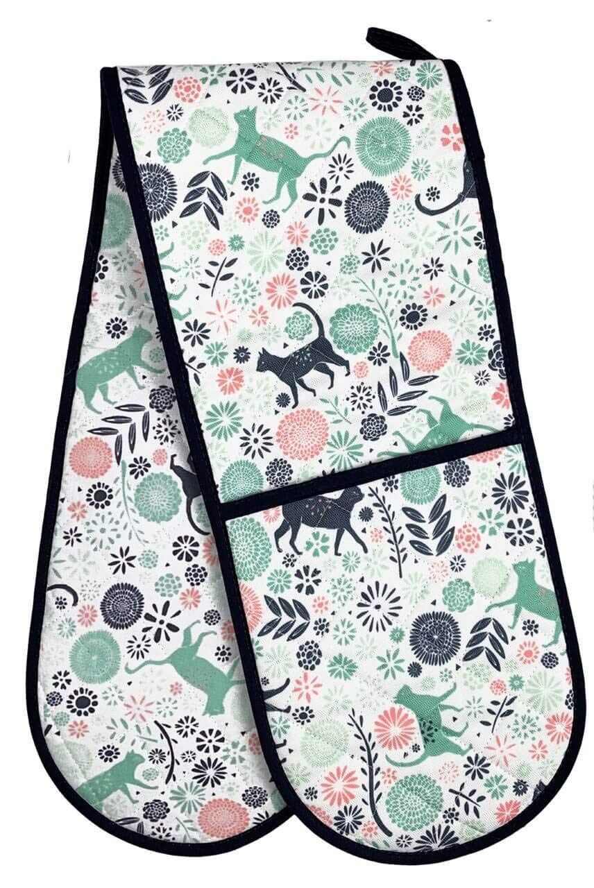 Premium British Double Oven Gloves - Heat Resistant & Insulated Cotton Kitchen Mitts for Baking, Grilling & Cooking - Samuel Lamont Imported Kitchen Cats Collection