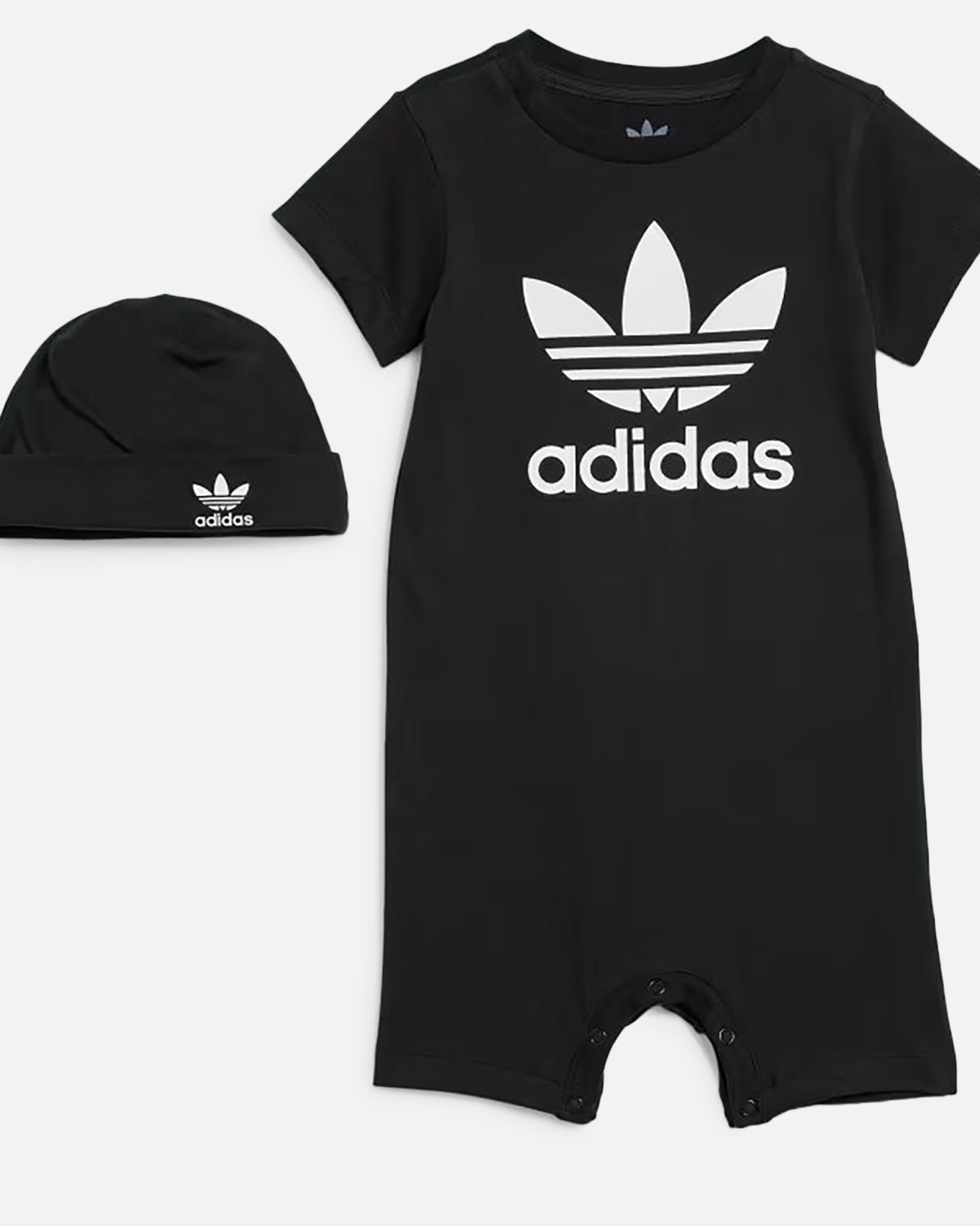 Adidas Infant Jumpsuit and Beanie Gift Set for Baby Boys & Girls - Soft Black Cotton Romper & Hat Outfit - Perfect for Newborn Photoshoots, Christenings & First Birthday Gifts