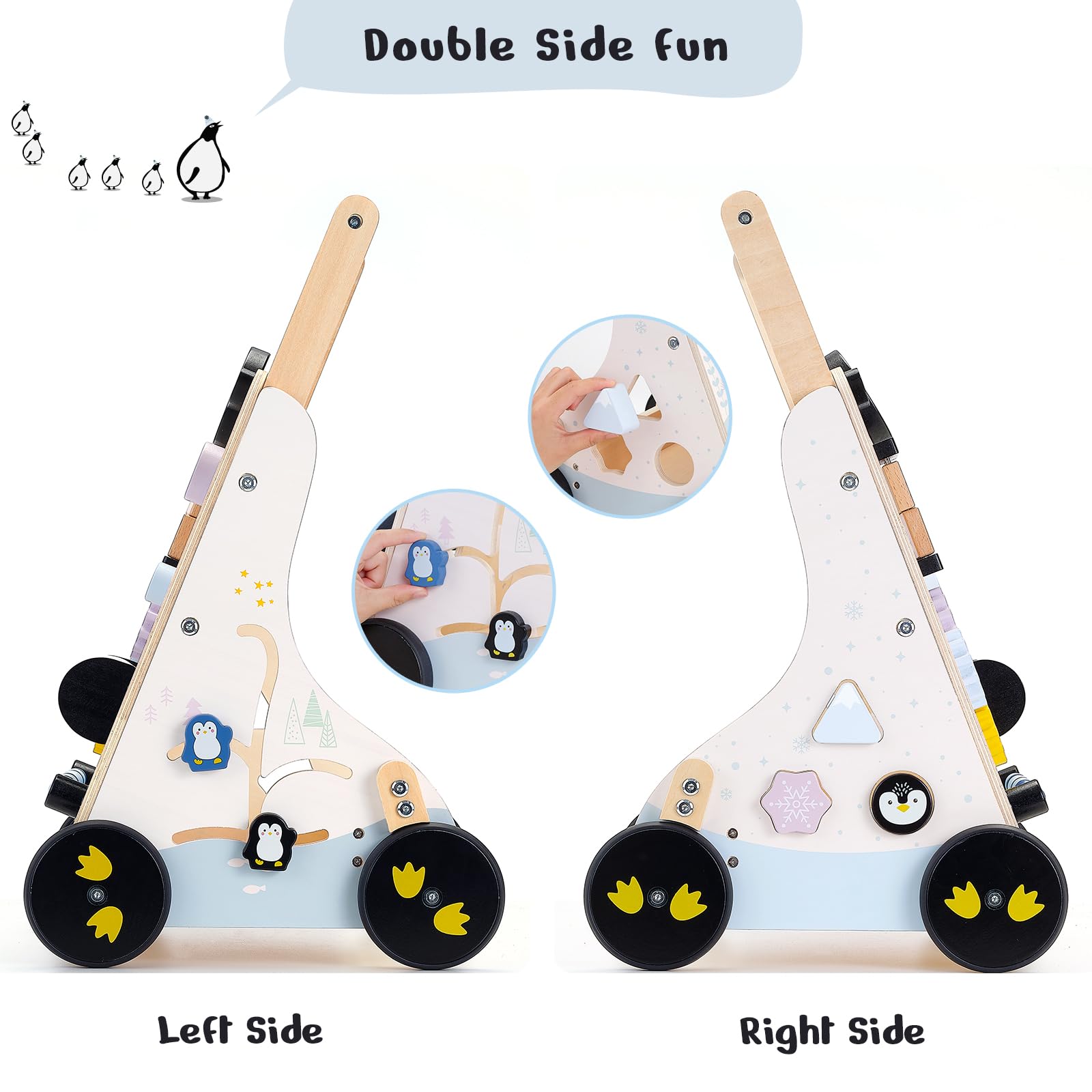 Montessori Wooden Baby Walker & Push Toy with Shape Sorter - Adjustable Speed Learning Activity Center for 1-3 Year Old Boys & Girls | Perfect for Early Childhood Development & Indoor Playtime (Polar Region Design)