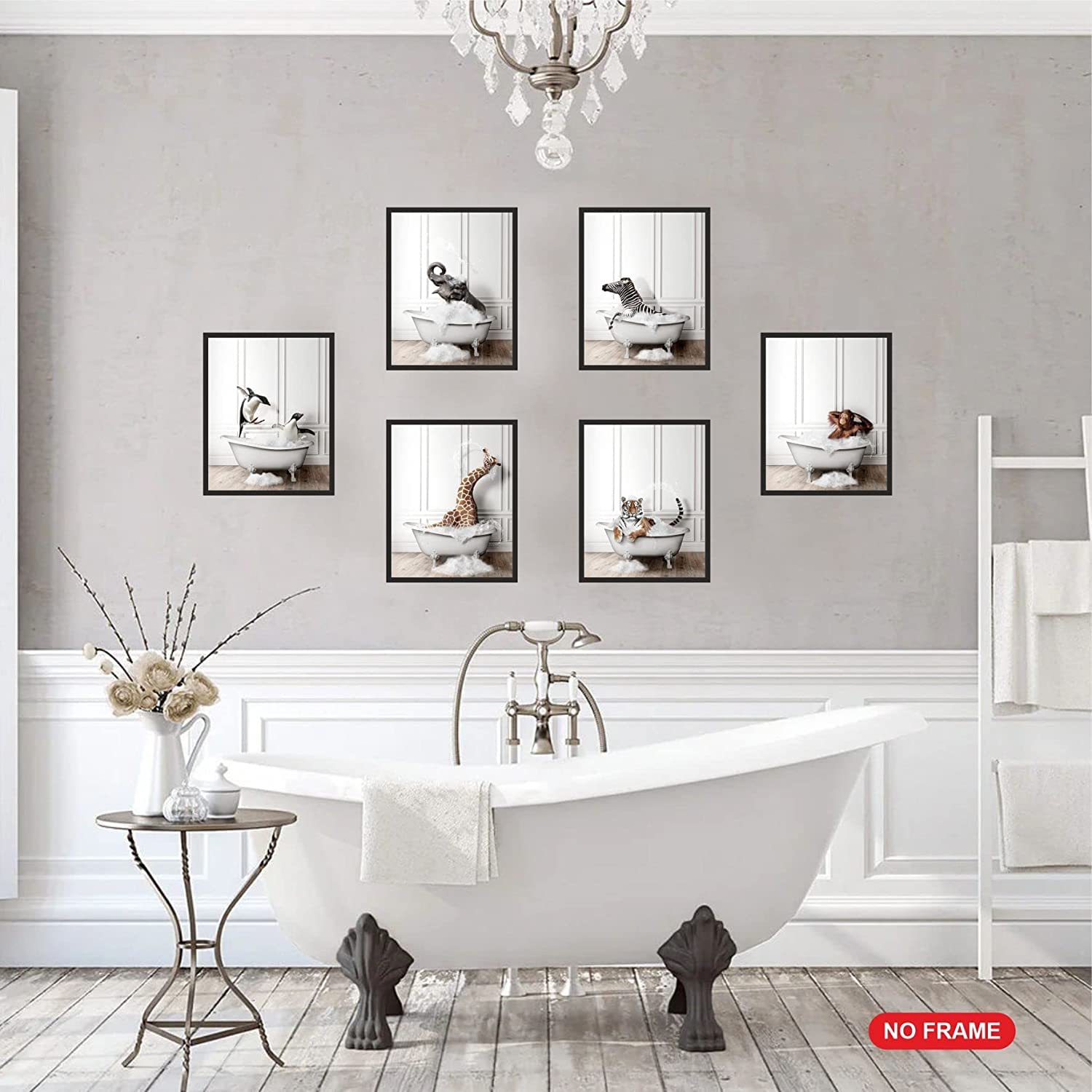 Funny Bathroom Wall Art Prints - Set of 6 Animal Posters (8x10 Inch) for Kids & Home Decor