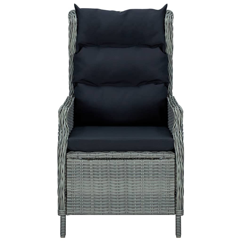 7-Piece Patio Dining Set with Reclining Chairs & Tempered Glass Table - Light Gray PE Rattan Outdoor Furniture with Black Cushions for Garden, Backyard, Poolside Relaxation