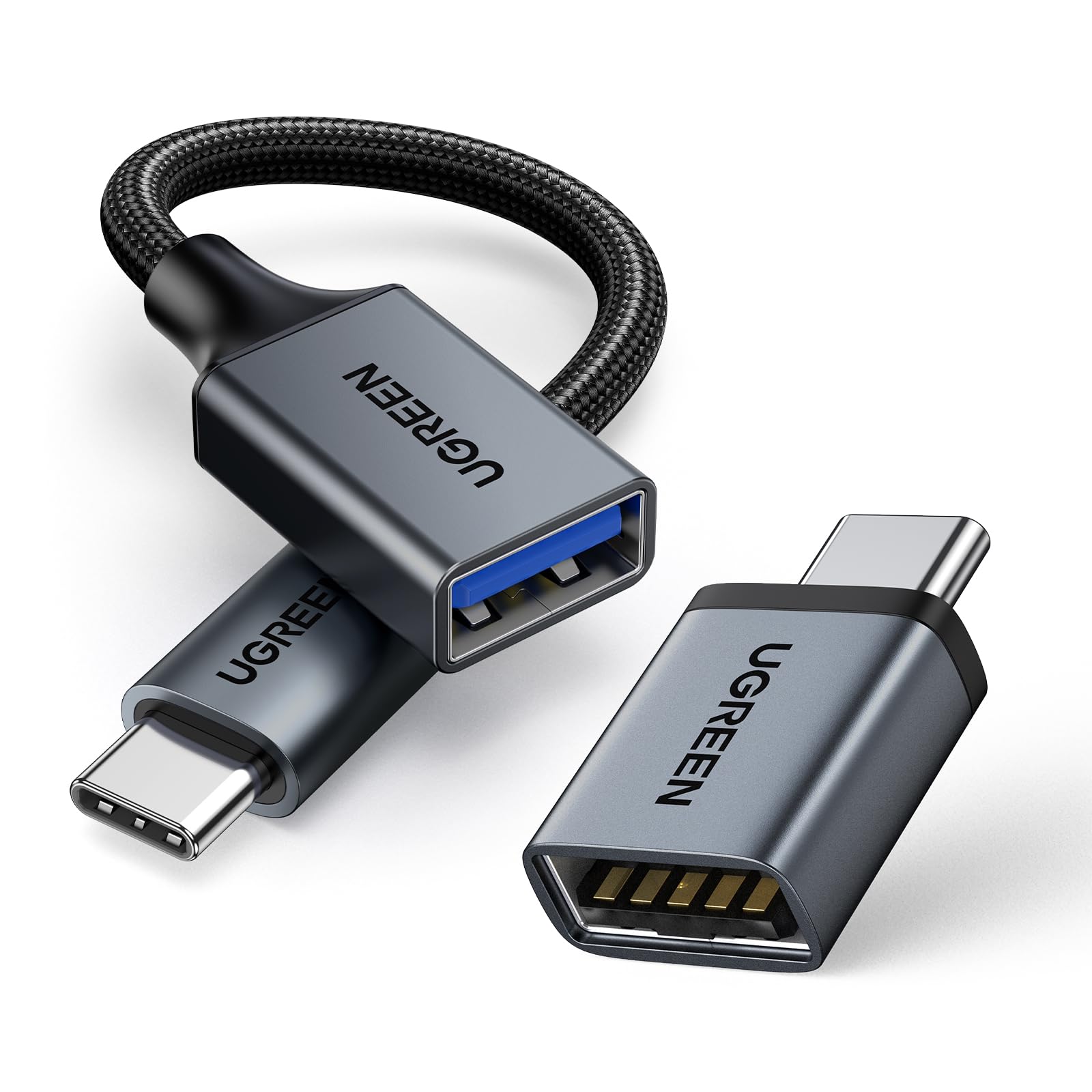 UGREEN 10Gbps USB C to USB Adapter 2 Pack - Aluminum USB 3.2 Type C Male to USB Female OTG Cable - Compatible with iPhone 15/16, MacBook Pro 2023/Air 2022, iPad Pro/Mini - Fast Data Transfer for Phones, Laptops, Tablets (Black)