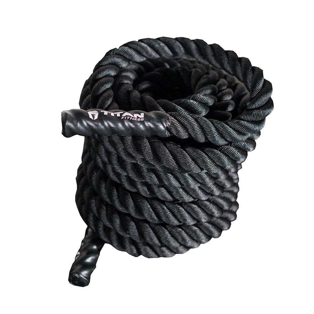 Titan Fitness 30ft x 1.5in Battle Rope - Heavy Duty Poly Dacron Rope for Home Gym, CrossFit, Strength Training & Conditioning | Perfect for HIIT Workouts, Outdoor Fitness & Full-Body Exercise