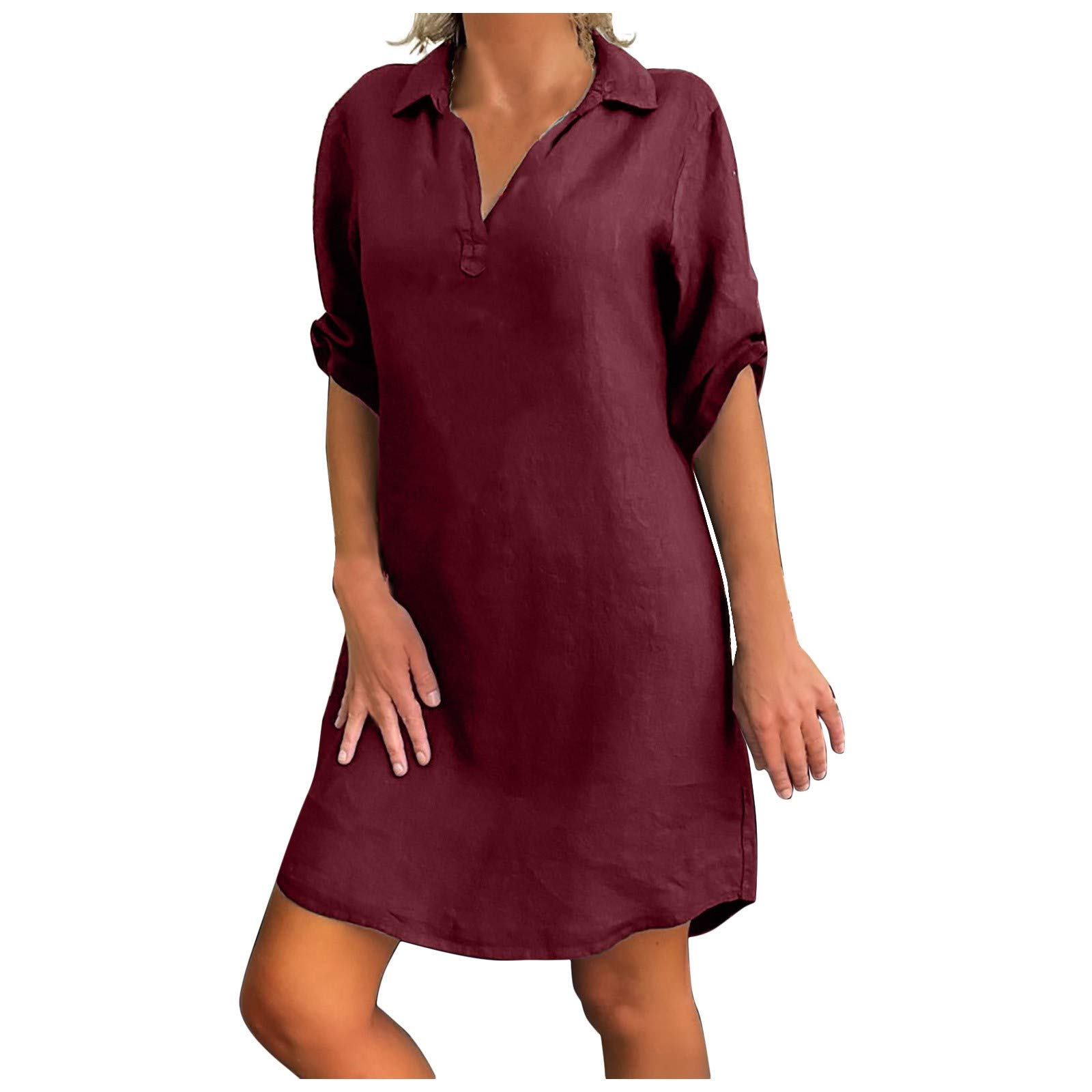 Plus Size Women's Cotton Linen Shirt Dress with Turn Down Collar - Loose Fit Casual Summer Dress for Beach, Office & Everyday Wear