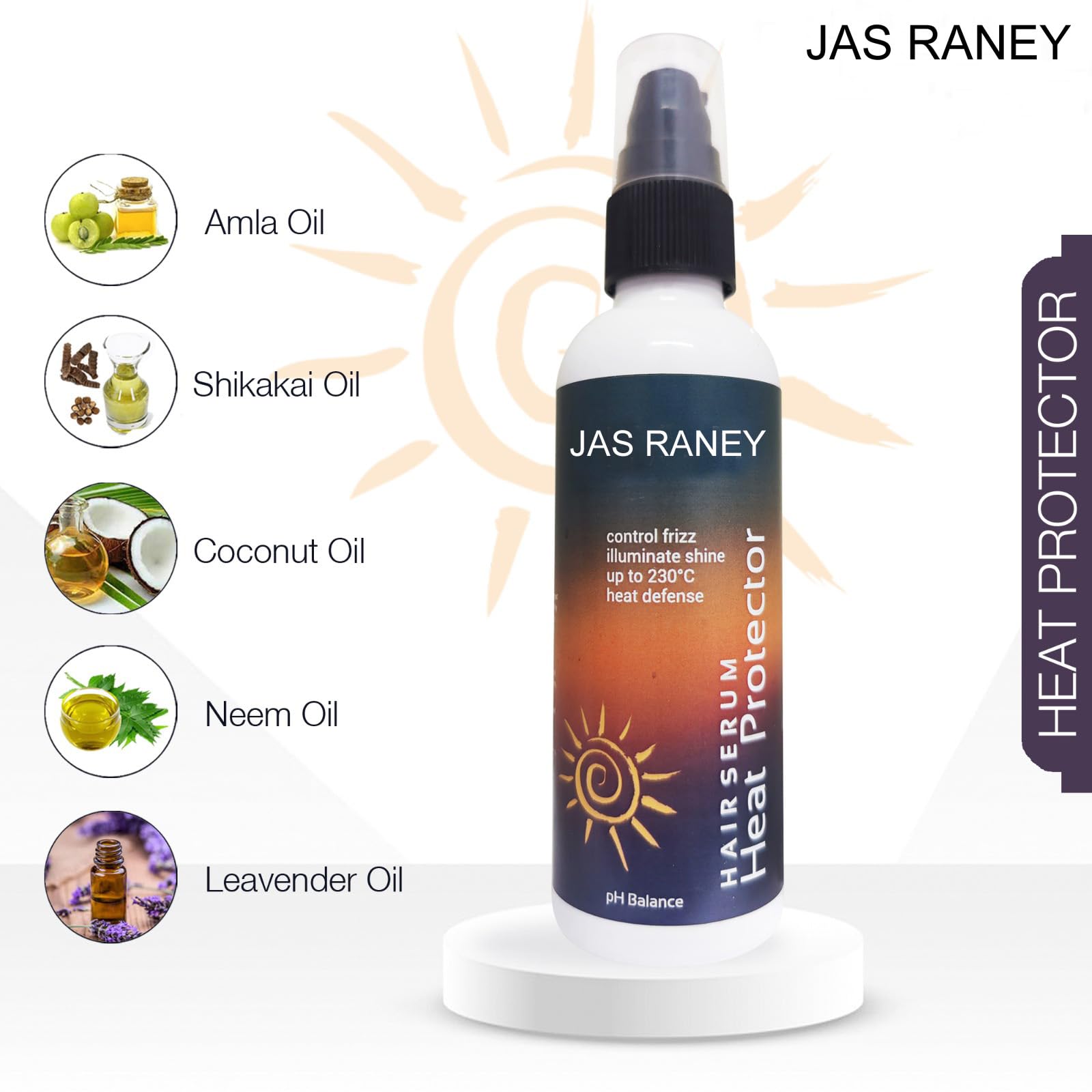 Jas Raney Heat Protection Hair Spray with Natural Oils - Anti-Frizz, Shine & Softness for Smooth Styling - 100ml - Perfect for Blowouts, Straightening & Daily Heat Styling