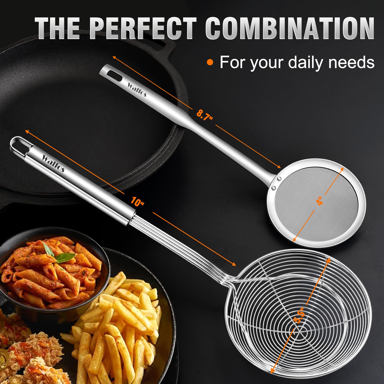 Walfos 2-Pack Stainless Steel Spider Strainer Set - 5.5