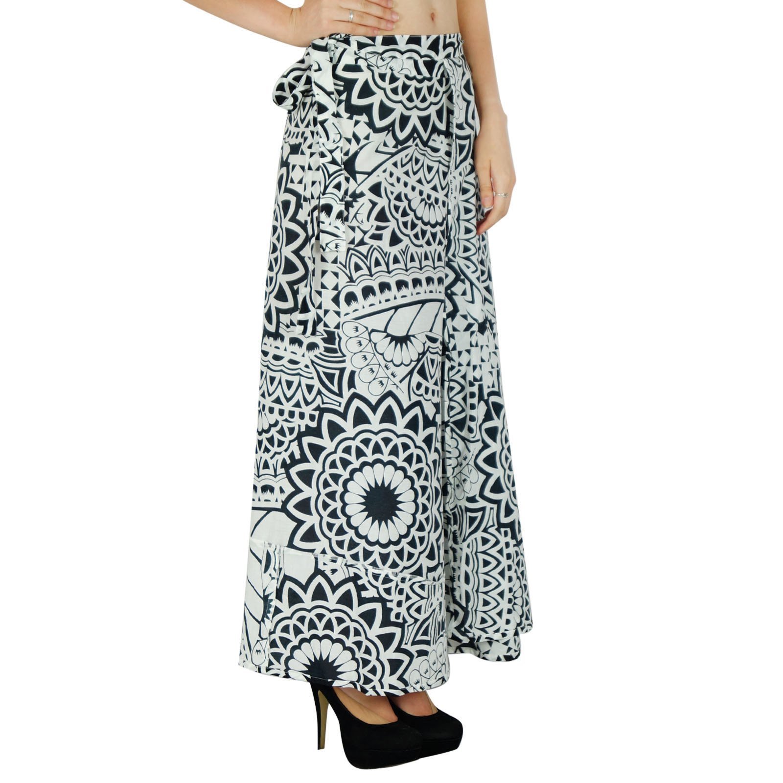Women's Plus Size Printed Cotton Magic Wrap Skirt - Flowy Long Boho Skirt for Summer Beach, Vacation & Casual Wear