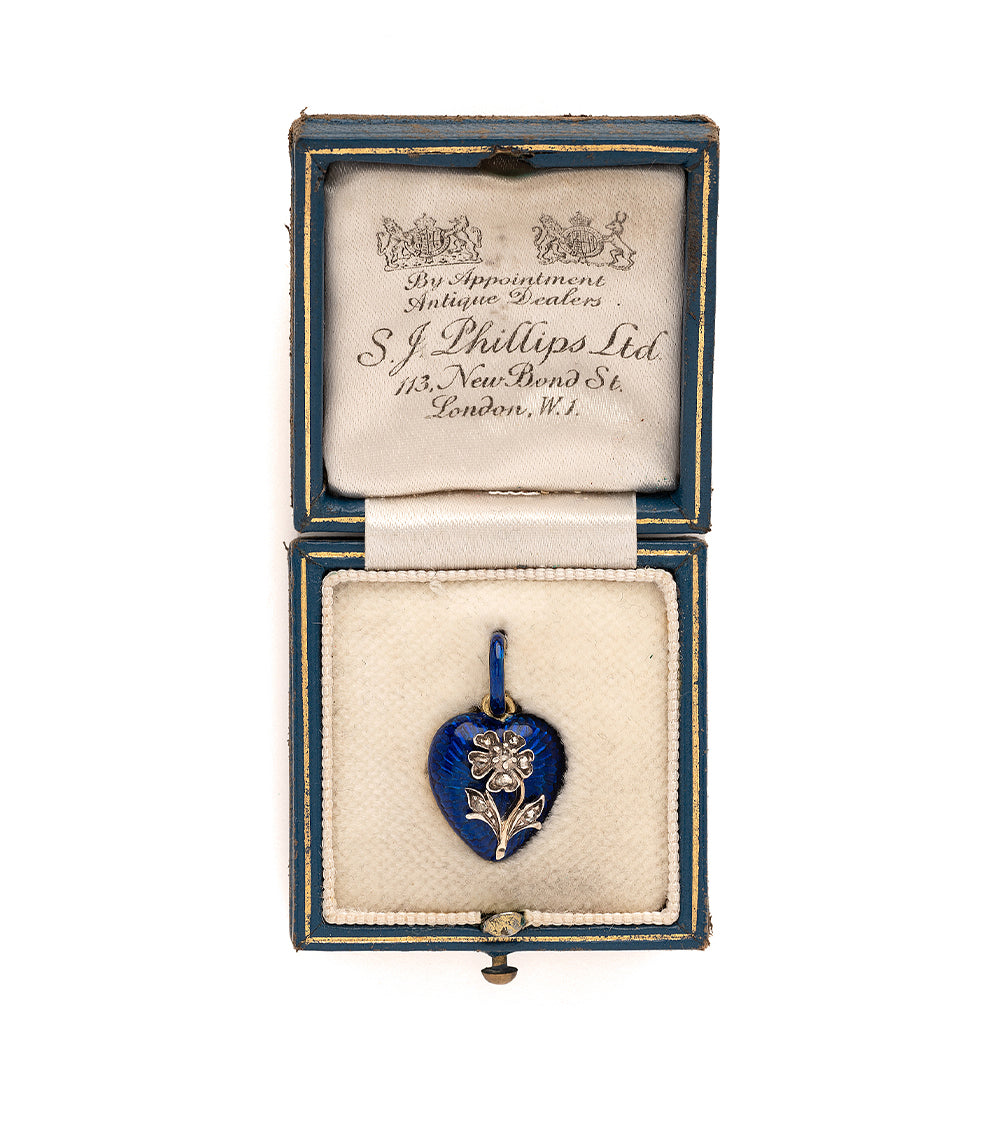 Vintage Victorian True Blue Enamel Heart Pendant Necklace - Antique Jewelry for Women, Gift for Her, Valentine's Day, Anniversary & Special Occasions