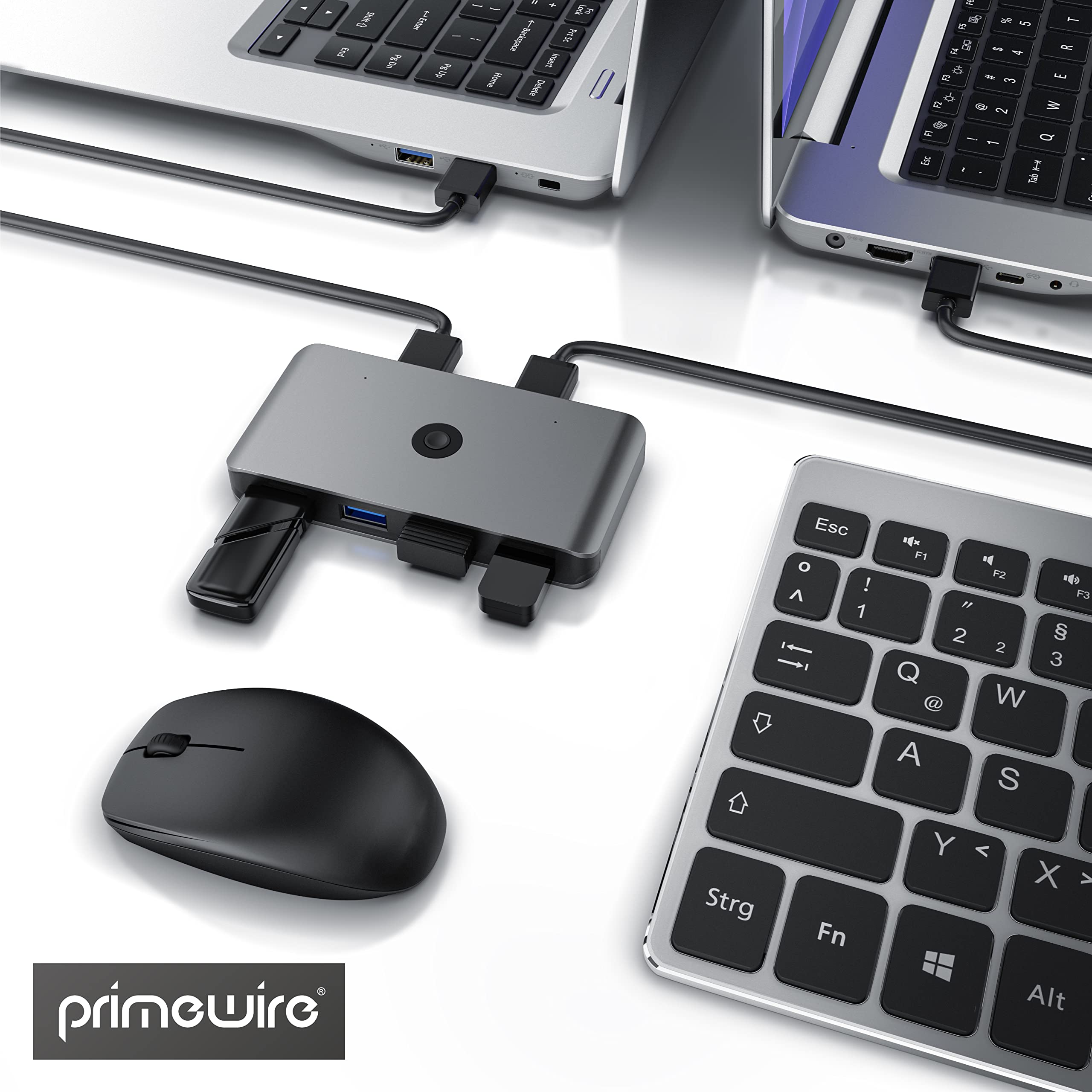 CSL USB 3.2 Gen1 Switch 2 Input 4 Output KVM Hub - Share Keyboard, Mouse, Printer, Scanner, USB Drives & Headsets Between 2 PCs - Includes 2 USB A to A Cables - Perfect for Home Office & Multi-Device Workstations
