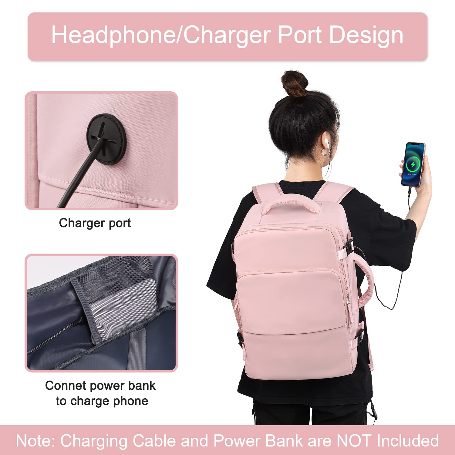 Hanples 35L Waterproof Carry On Backpack for Women - USB Charging Travel Backpack, Fits 16 Inch Laptops, Airplane Approved Personal Item - Perfect for Business Trips, Weekend Getaways & Commuting