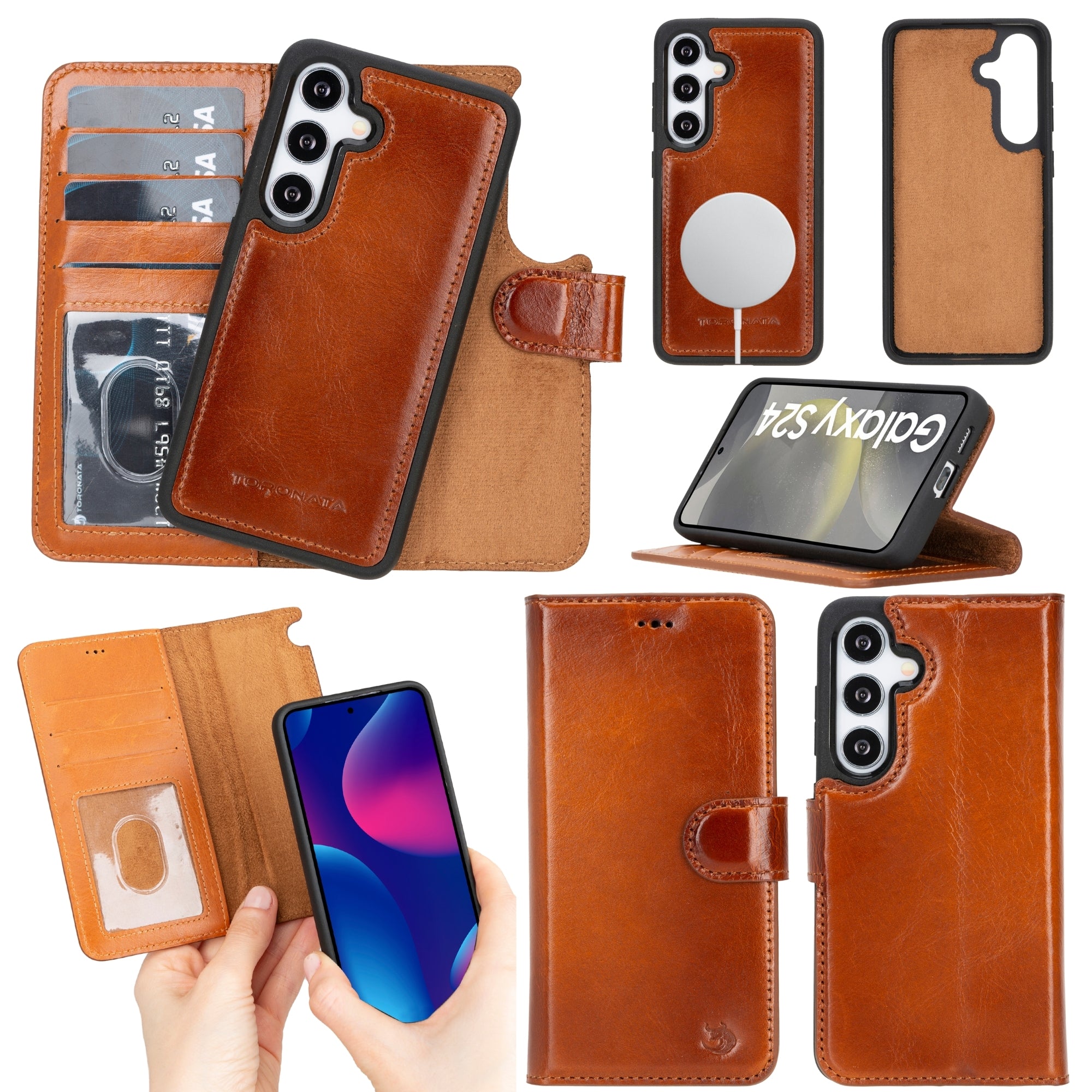 Premium Buffalo Leather Wallet Case for Samsung Galaxy S24 Plus - Detachable Magnetic Cover with RFID Protection | Perfect for Business, Travel & Everyday Use