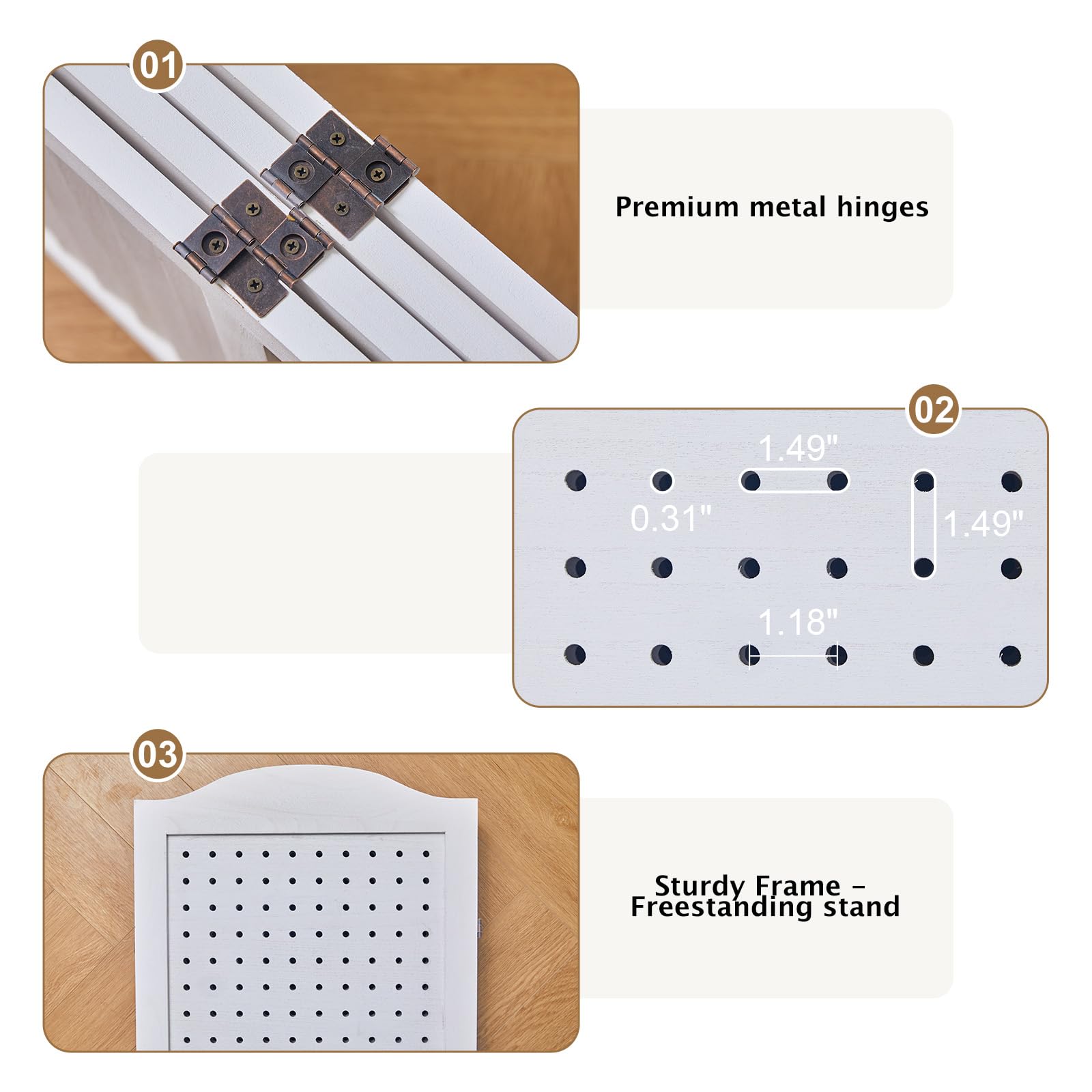 5.75Ft Wooden Freestanding 4-Panel Pegboard Display - Multifunctional Privacy Screen & Room Divider for Craft Fairs, Jewelry Displays, Trade Shows & Home Organization (White) - Perfect for Retail Stores, Craft Booths & Office Partitions