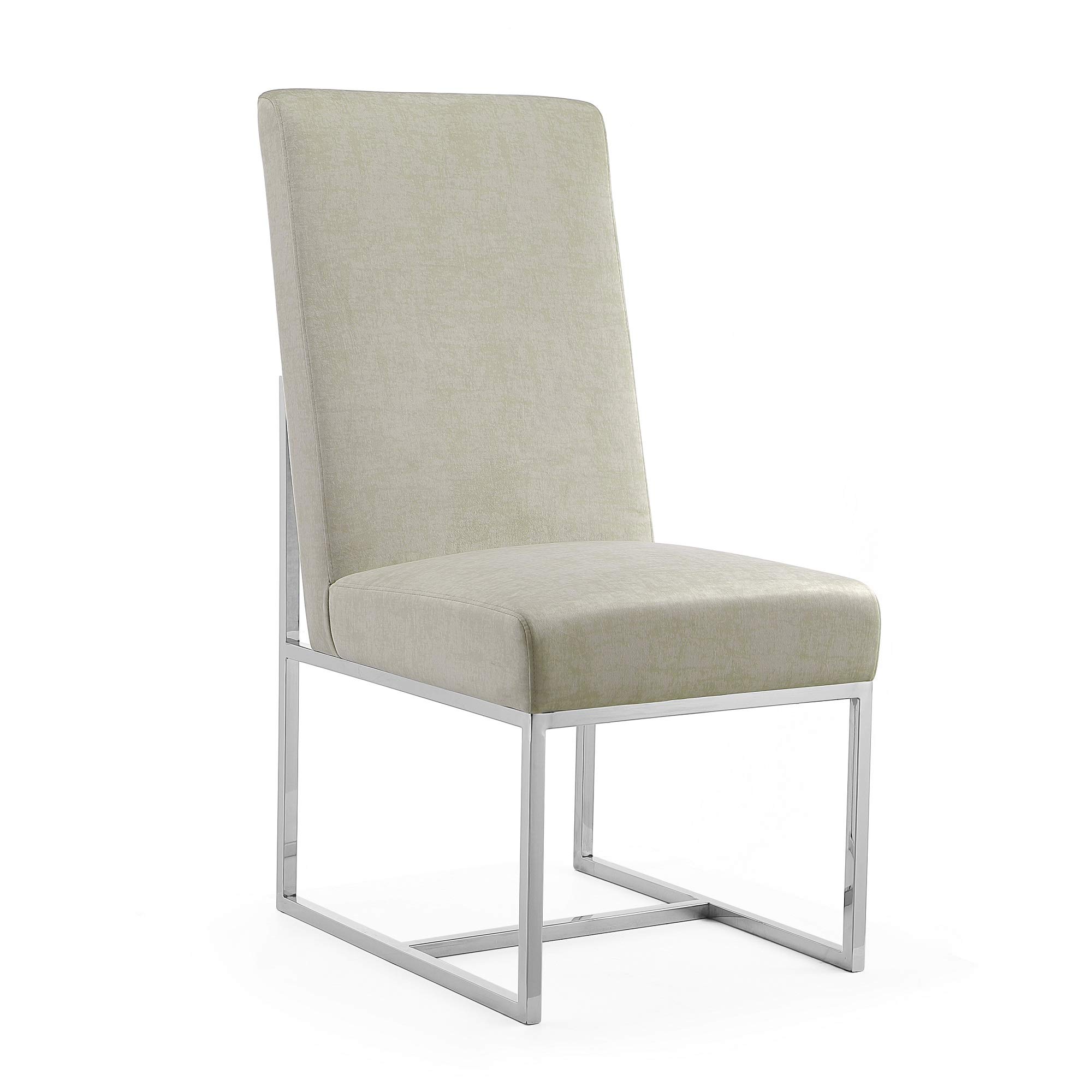 Modern Velvet Dining Chairs with High-Density Foam & Chrome Stainless Steel Frame - High-Back Fully Assembled Industrial Chic Accent Furniture (Set of 1, Champagne) - Perfect for Dining Rooms, Kitchens, and Contemporary Home Decor