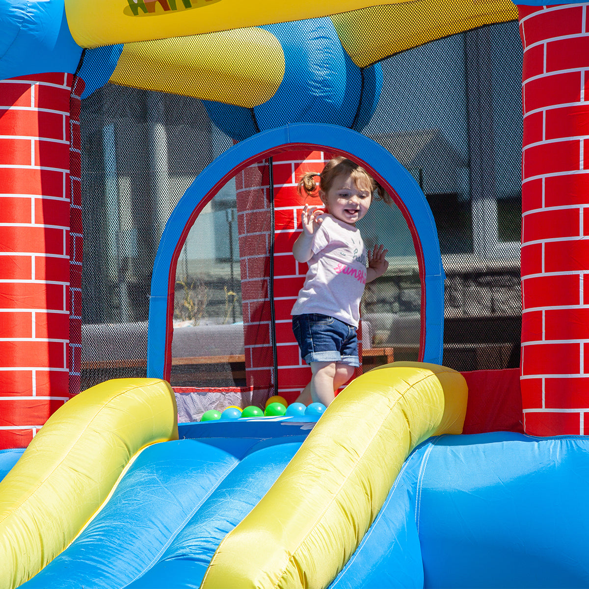 Bouncefort Mini Inflatable Castle for Kids - Portable Bouncy House with Air Pump - Perfect for Indoor/Outdoor Birthday Parties, Backyard Play & Family Gatherings