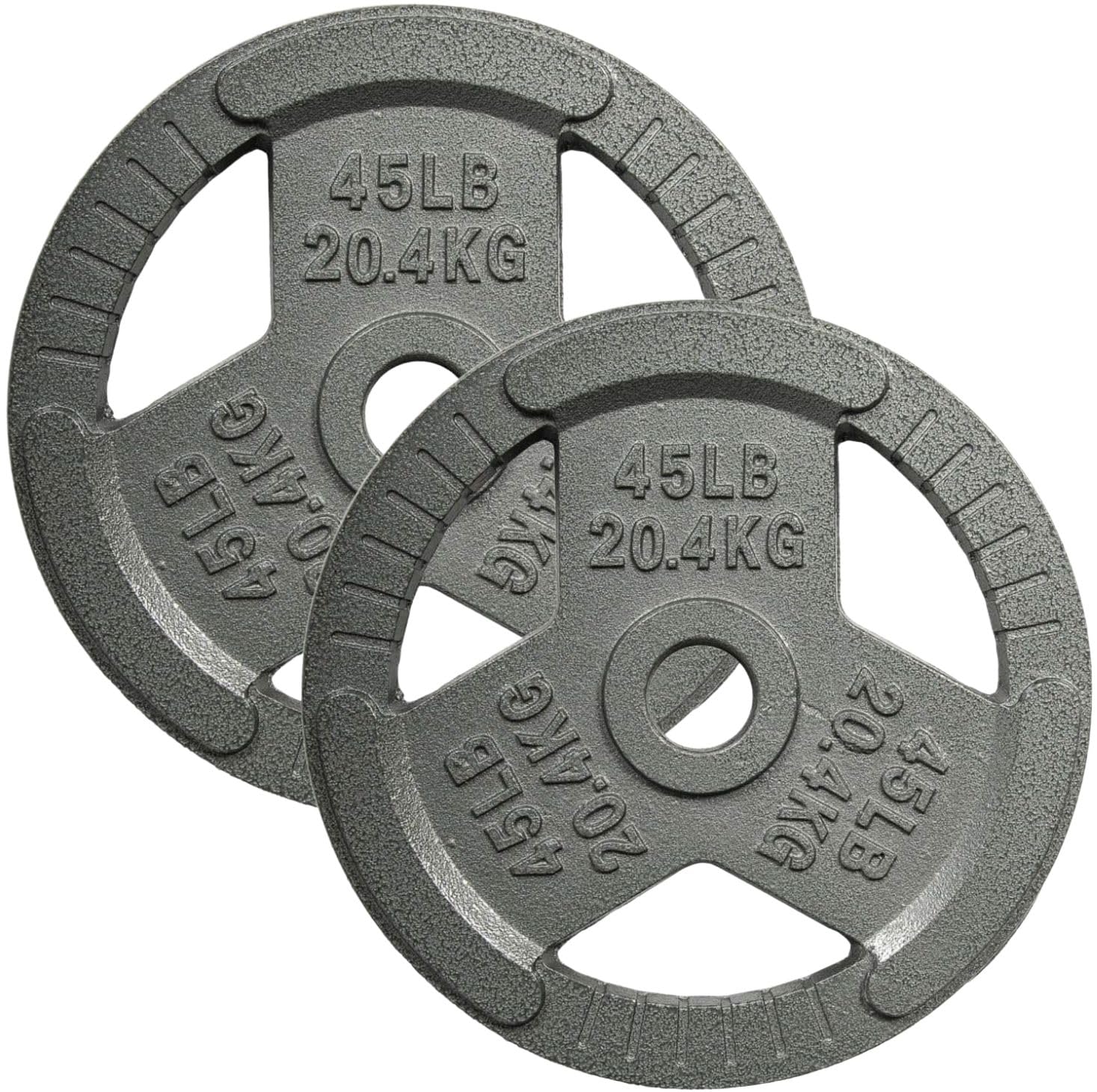 Yes4All Tri-Grip Olympic Weight Plates - 2-Inch Cast Iron Weight Plates for Strength Training & Weight Lifting - Durable Smooth Finish (Single, Pair, Set) - Perfect for Home Gym, CrossFit & Powerlifting Workouts