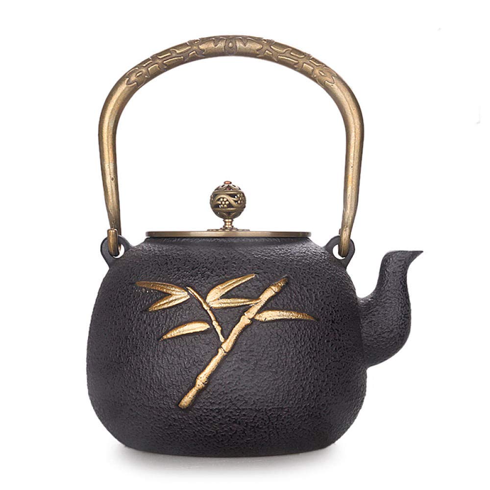 Handmade Cast Iron Kettle with Double Bamboo Leaf & Copper Cover - 1.3L Traditional Japanese Tetsubin Teapot for Tea Brewing | Perfect for Home, Office & Tea Ceremonies