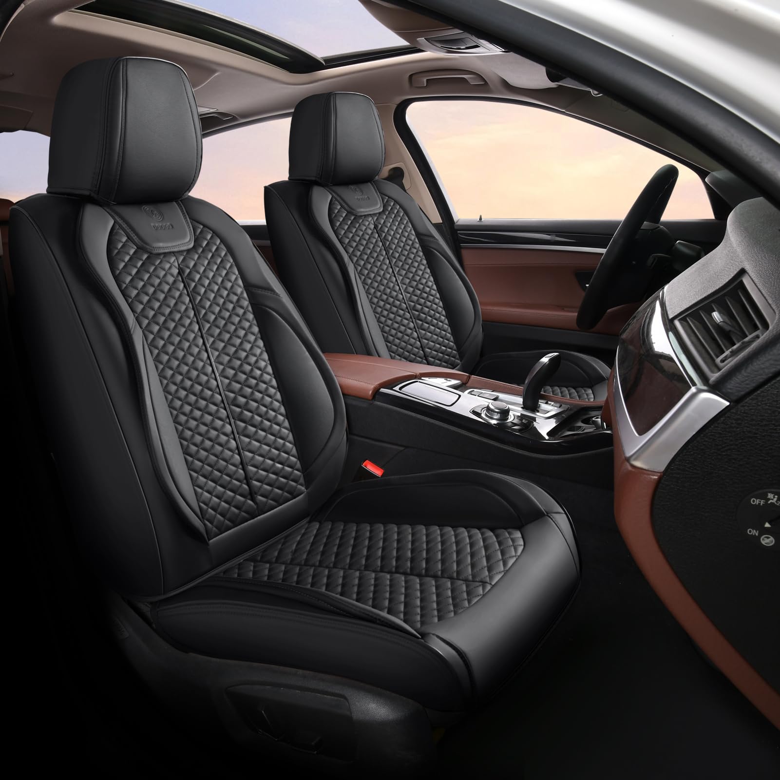 Premium Doogo Full Set Car Seat Covers (5 Seats) - Luxury Automotive Leather Seat Protectors for Most Cars, SUVs & Trucks - Black/Red - Enhance Comfort & Protect Your Vehicle Interior for Daily Commutes, Road Trips & Family Adventures