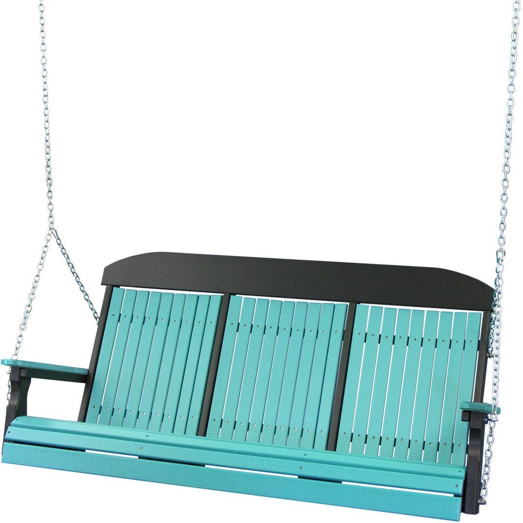 LuxCraft Classic 5ft Highback Recycled Plastic Porch Swing with Cup Holder - Outdoor Patio Furniture for Garden, Backyard & Deck Relaxation