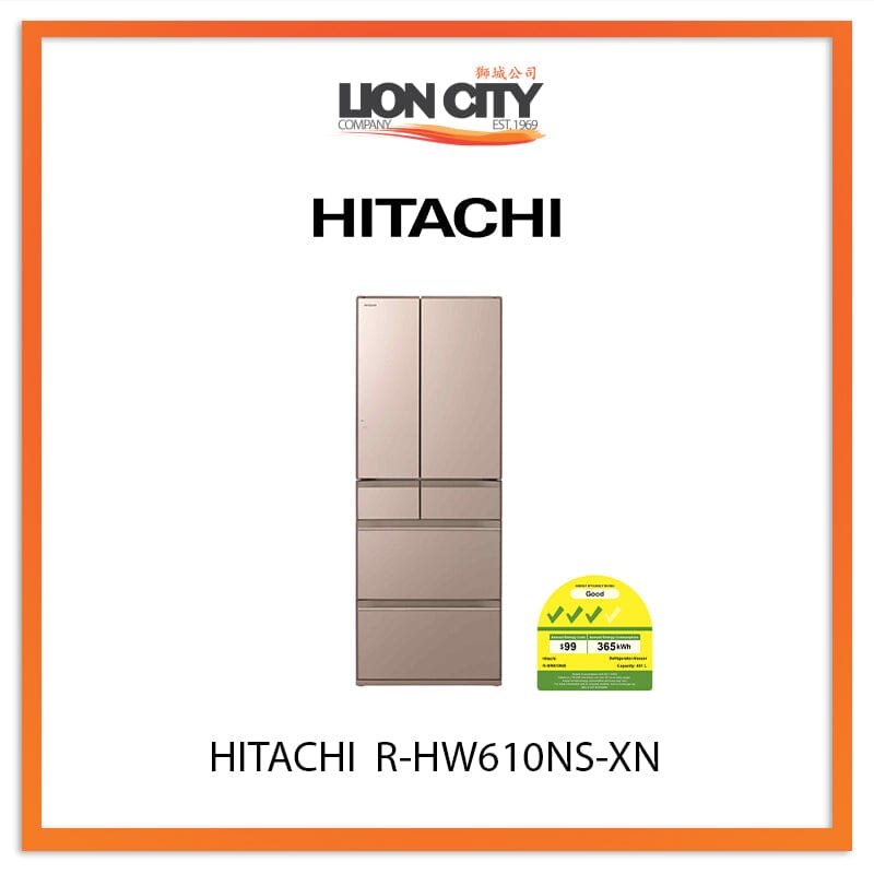 Hitachi 461L Multi-Door Refrigerator HW610NS XN - Japanese Made Stainless Steel Smart Fridge for Modern Kitchen & Large Family Storage