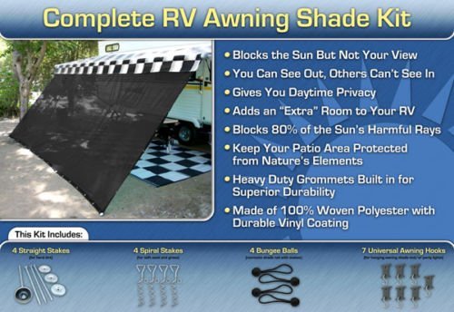 8x15 RV Awning Shade Kit - Complete Black RV Awning Cover for Outdoor Camping & Travel | Perfect for RV Parks, Road Trips & Backyard Camping