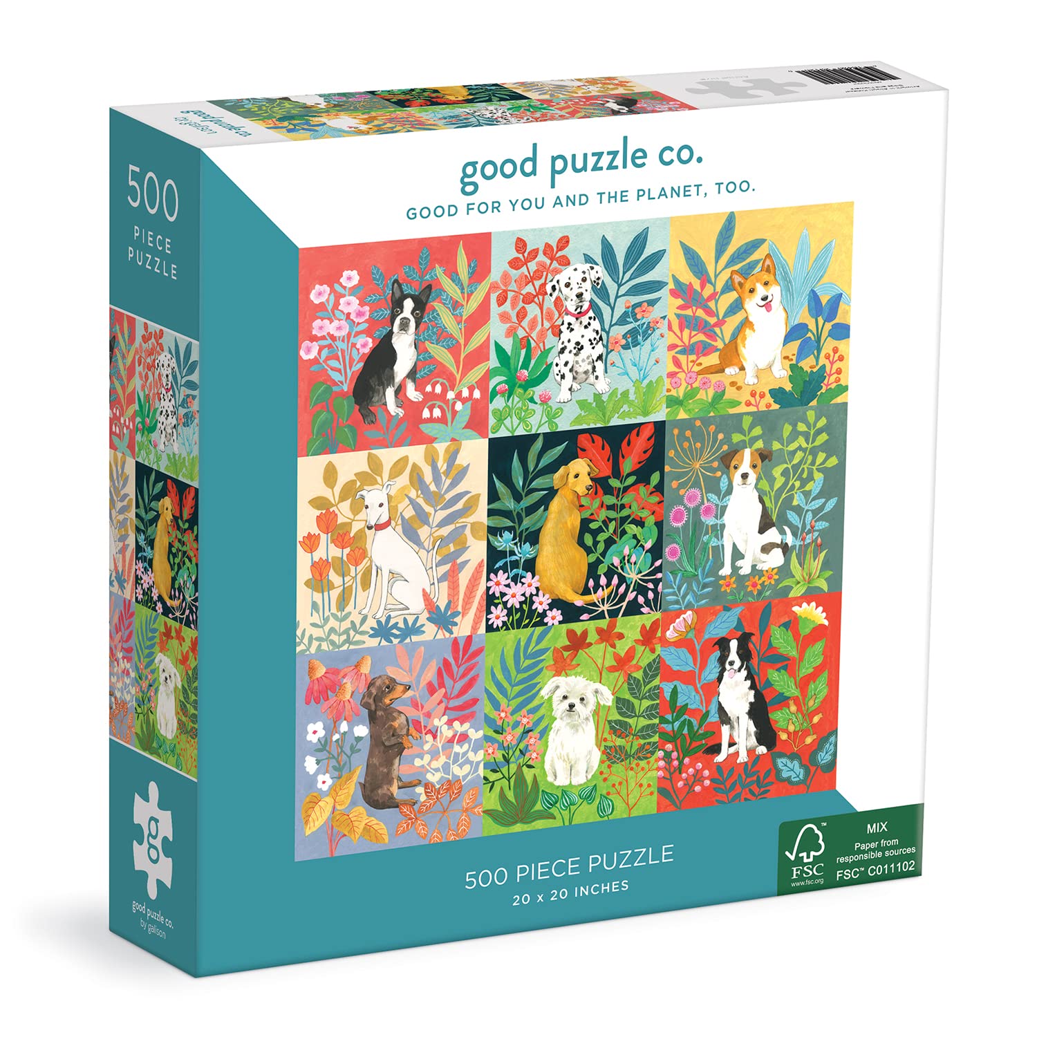 Premium 500-Piece Jigsaw Puzzle - Dogs & Flowers by Good Puzzle Co | Fun Family Activity, Home Decor & Gift Idea for Puzzle Lovers