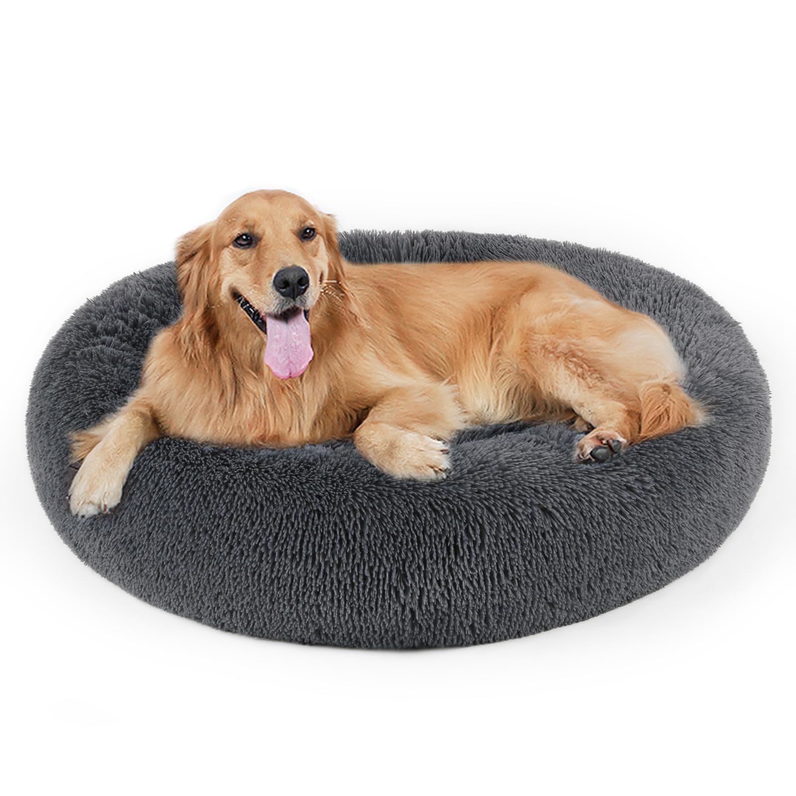 Premium Round Faux Fur Pet Bed - Calming Donut Cuddler for Dogs & Cats (Small, Medium, Large) - Cozy Plush Pillow for Anxiety Relief & Comfortable Sleep