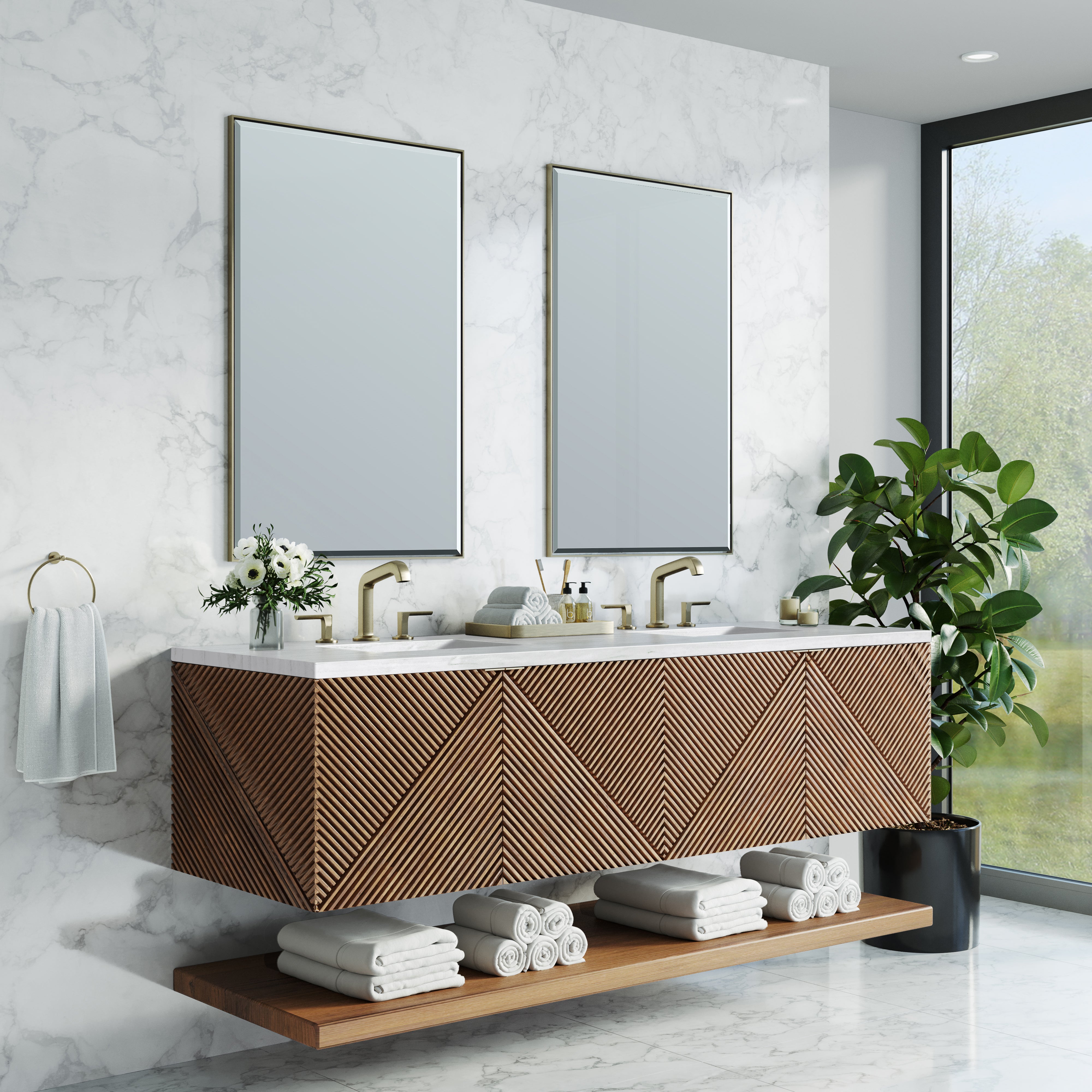 Marcello 72 Inch Double Vanity with 3CM Arctic Fall Top in Chestnut - Perfect for Modern Bathroom Renovations and Master Suite Upgrades