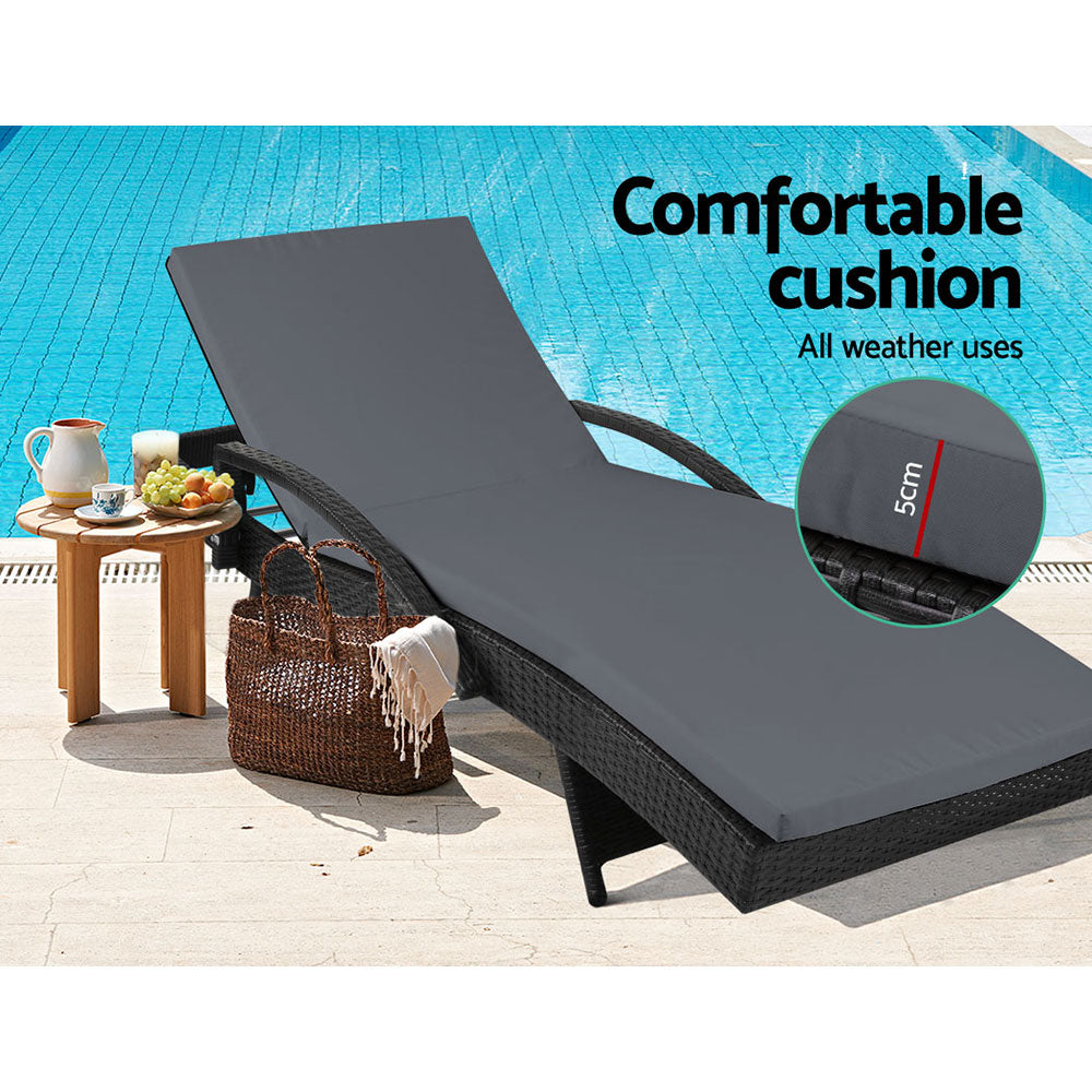 Premium Bianca Outdoor Sun Lounger Chair with Comfortable Cushion - Waterproof & UV Resistant - Perfect for Poolside, Patio, Beach, and Backyard Relaxation - Black