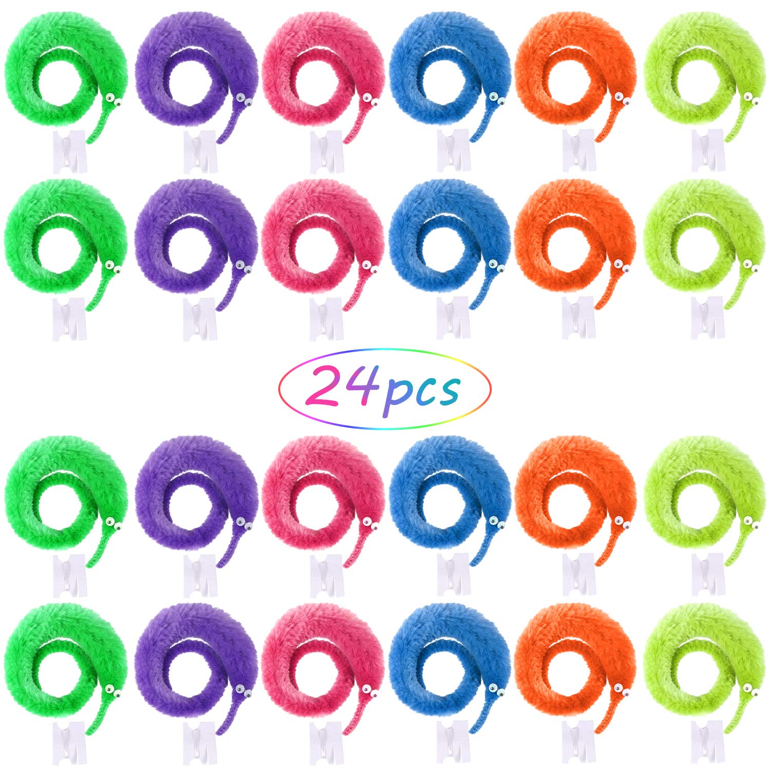UNIME 24 Pack Magic Worm Toys - Wiggly Twisty Fuzzy Worms for Kids, 6 Vibrant Colors - Fun Carnival Party Favors & Sensory Fidget Toys for Classroom, Birthday Gifts & Stress Relief