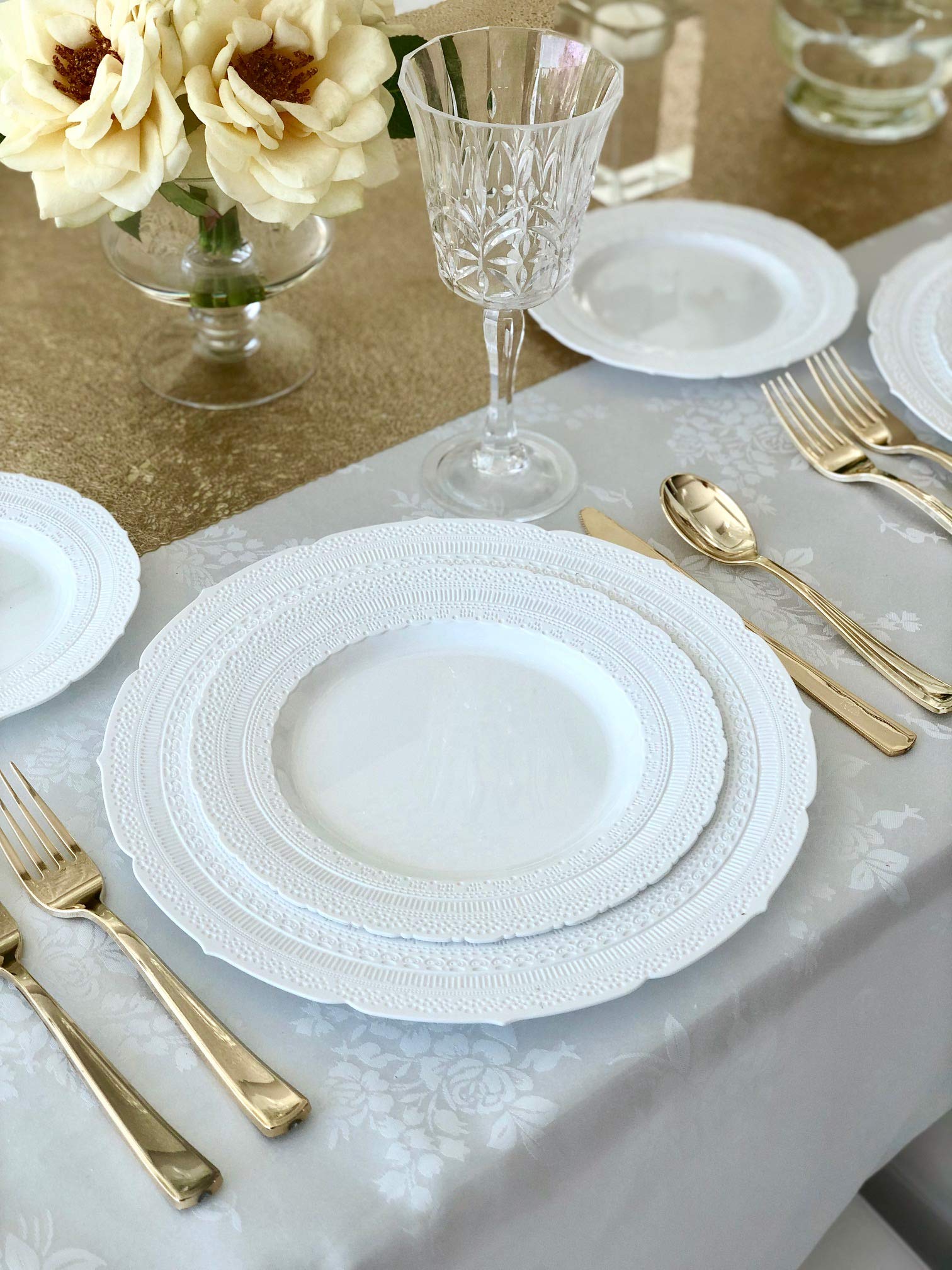 240-Pack Heavyweight Vintage Disposable Plastic Plates - 8.25'' Appetizer & Dessert Plates in Chateau White for Weddings, Parties & Special Occasions - Elegant & Durable Tableware for Catering Events, Birthday Celebrations & Family Gatherings
