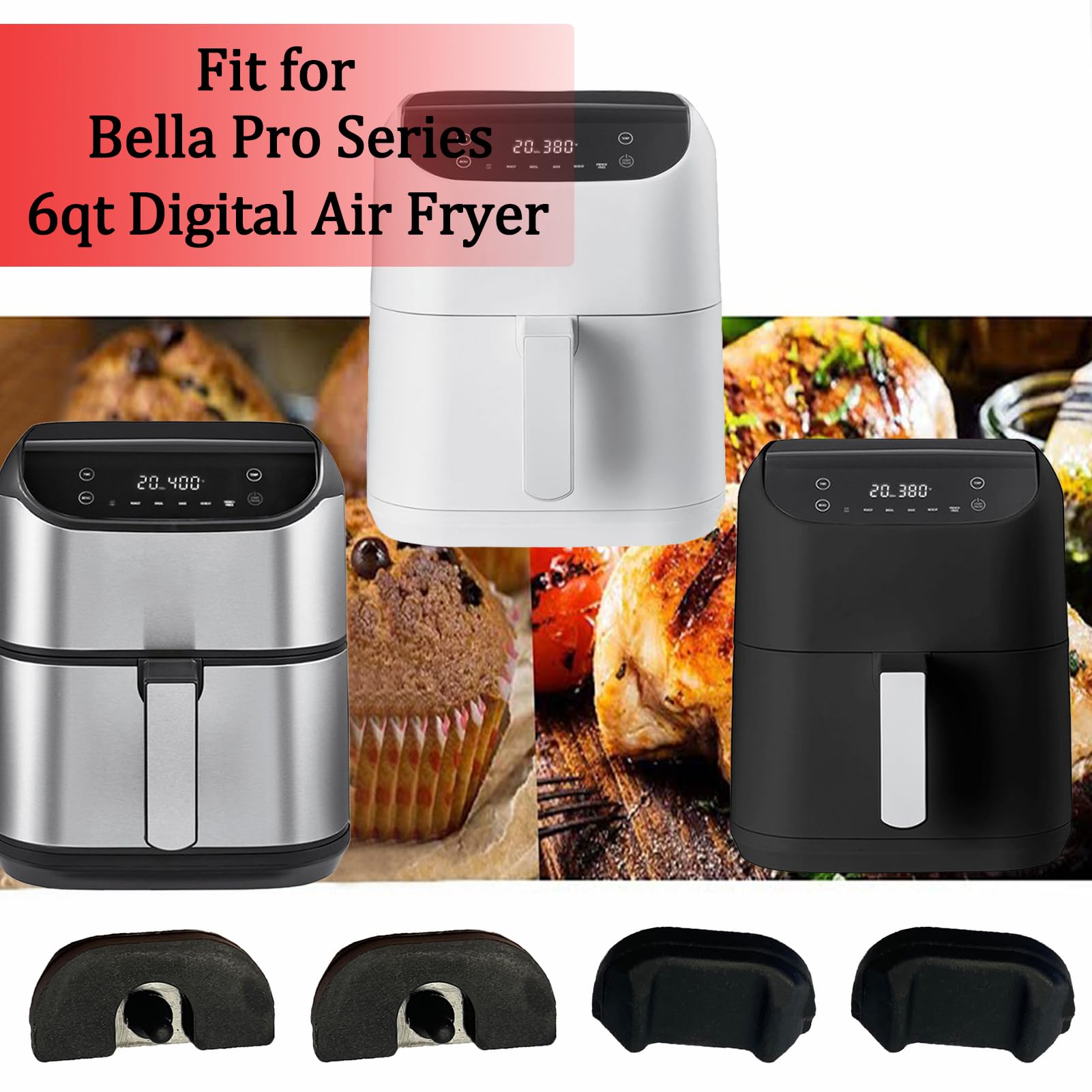 Upgraded Silicone Rubber Bumpers for Bella Pro Series 6QT Digital Air Fryers - Non-Slip Feet, Leg Pads, Stoppers for 6QT Square Air Fryer - Perfect for Kitchen Countertop Protection & Noise Reduction