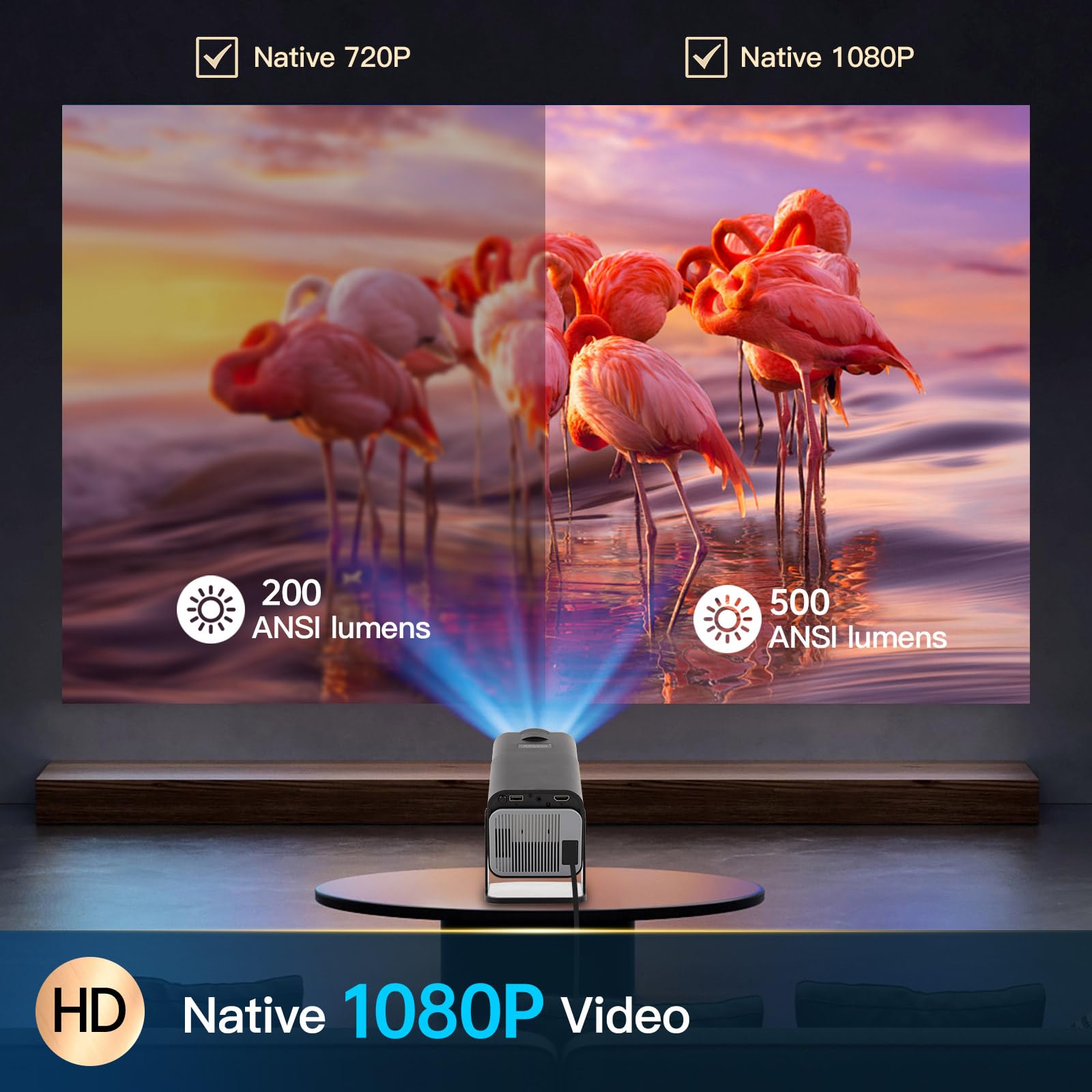 HIPPUS Smart Mini Projector - 180° Adjustable Stand, Full HD 1080P & 4K Support, WiFi 6 & Bluetooth, Auto Keystone, Android 11.0 - Portable Home Theater Projector for Movies, Gaming & Outdoor Entertainment (Black)