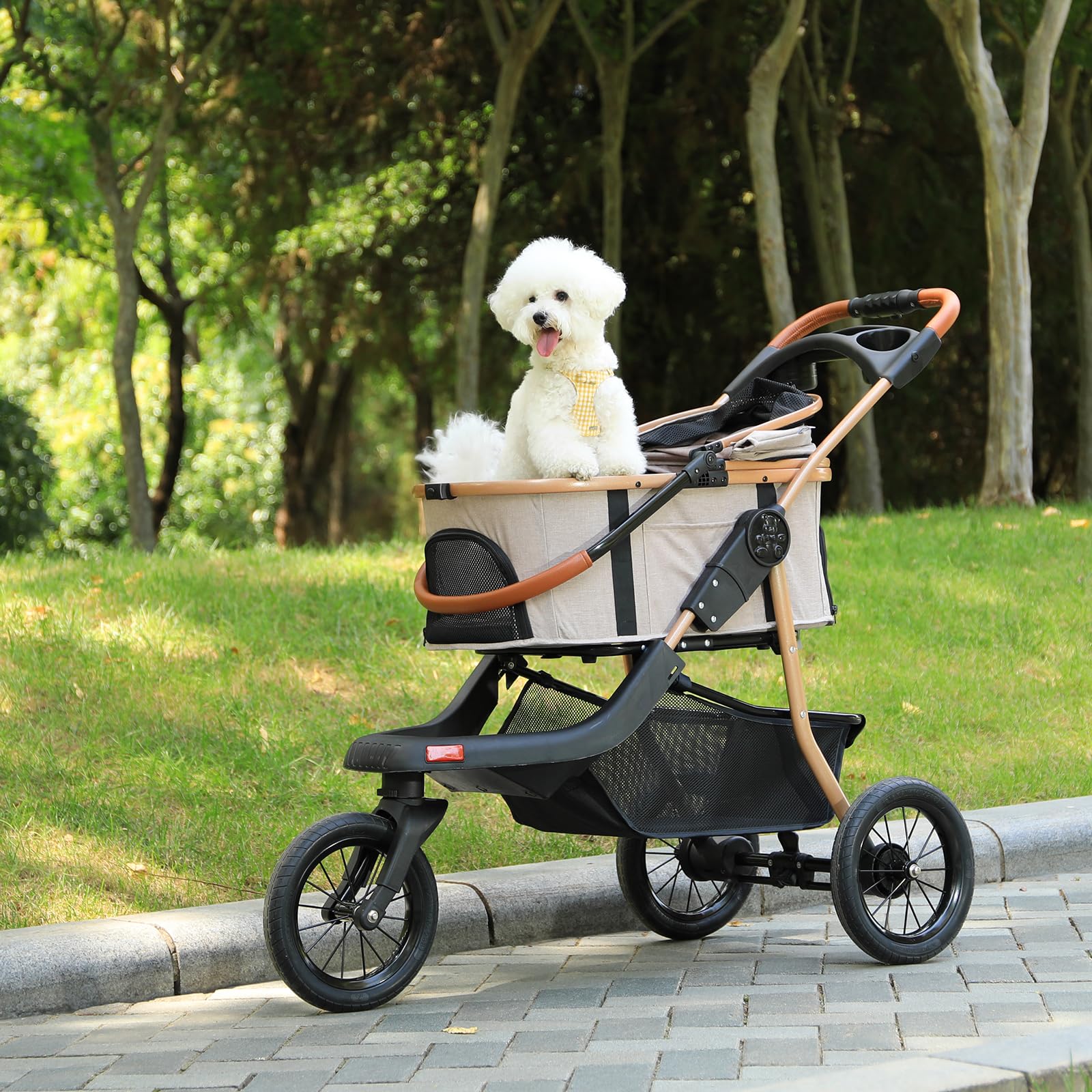 Premium 3-in-1 Large Pet Stroller for Dogs & Cats - Detachable Carrier, Zipperless Dual Entry, Foldable Jogging Travel Stroller with Rubber Tires & 3-Wheel Design - Perfect for Outdoor Walks, Vet Visits & Travel Adventures